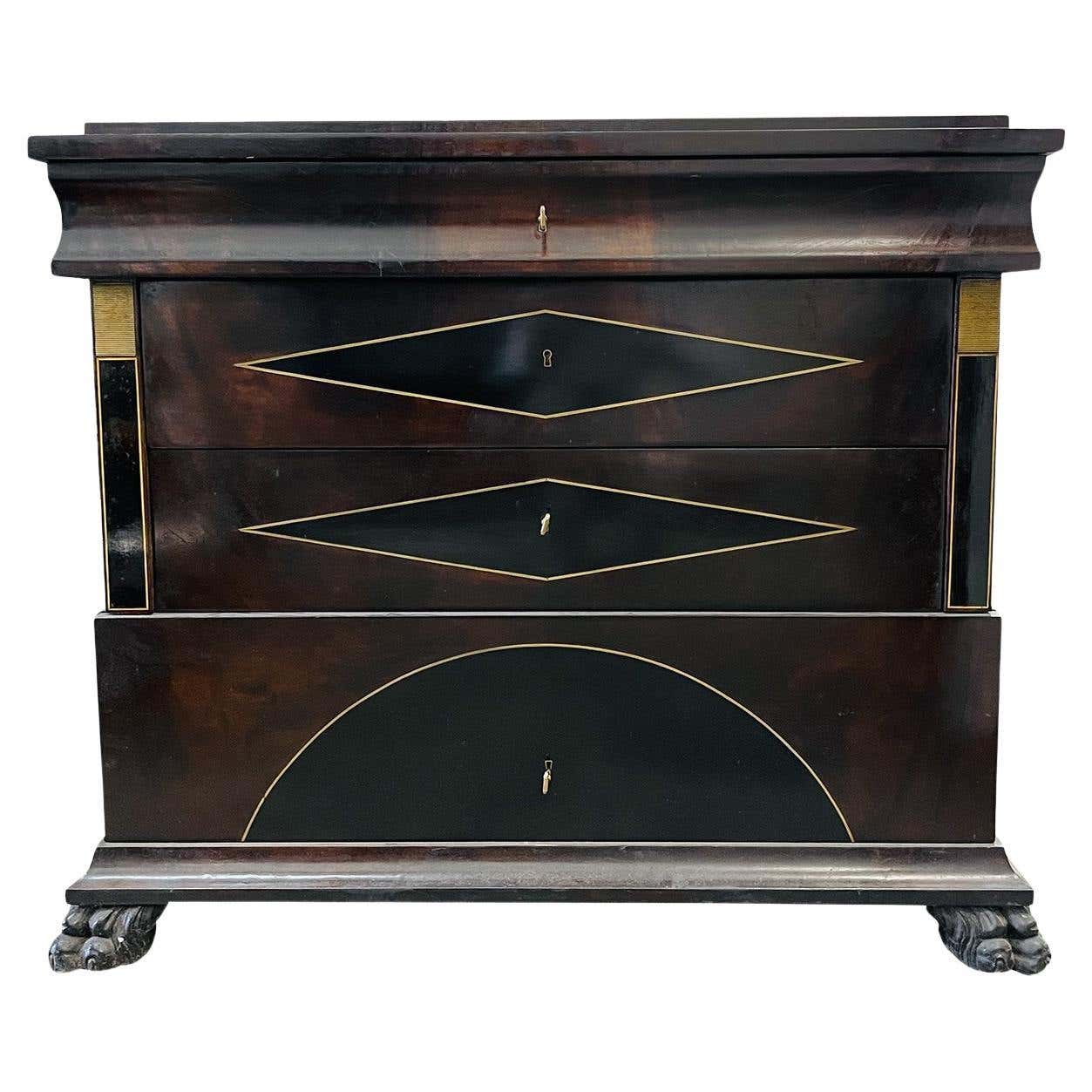 19th Century European Veneered Mahogany Chest of Drawers - Antique ...