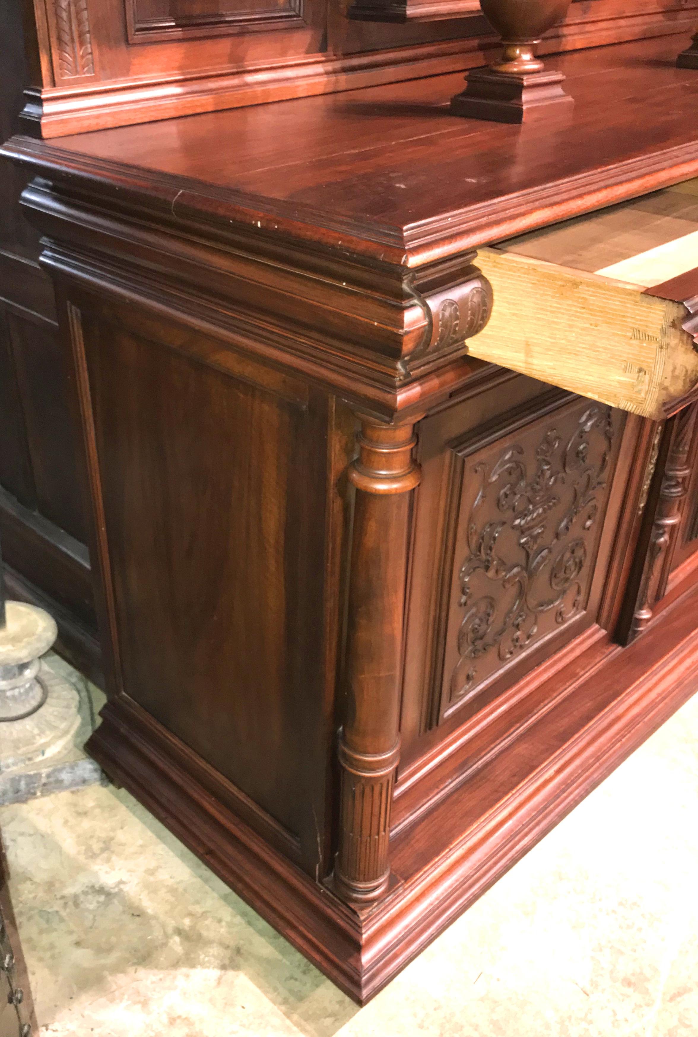 Hand-Carved 19th Century European Walnut Court or Castle Cupboard, Server or Back Bar