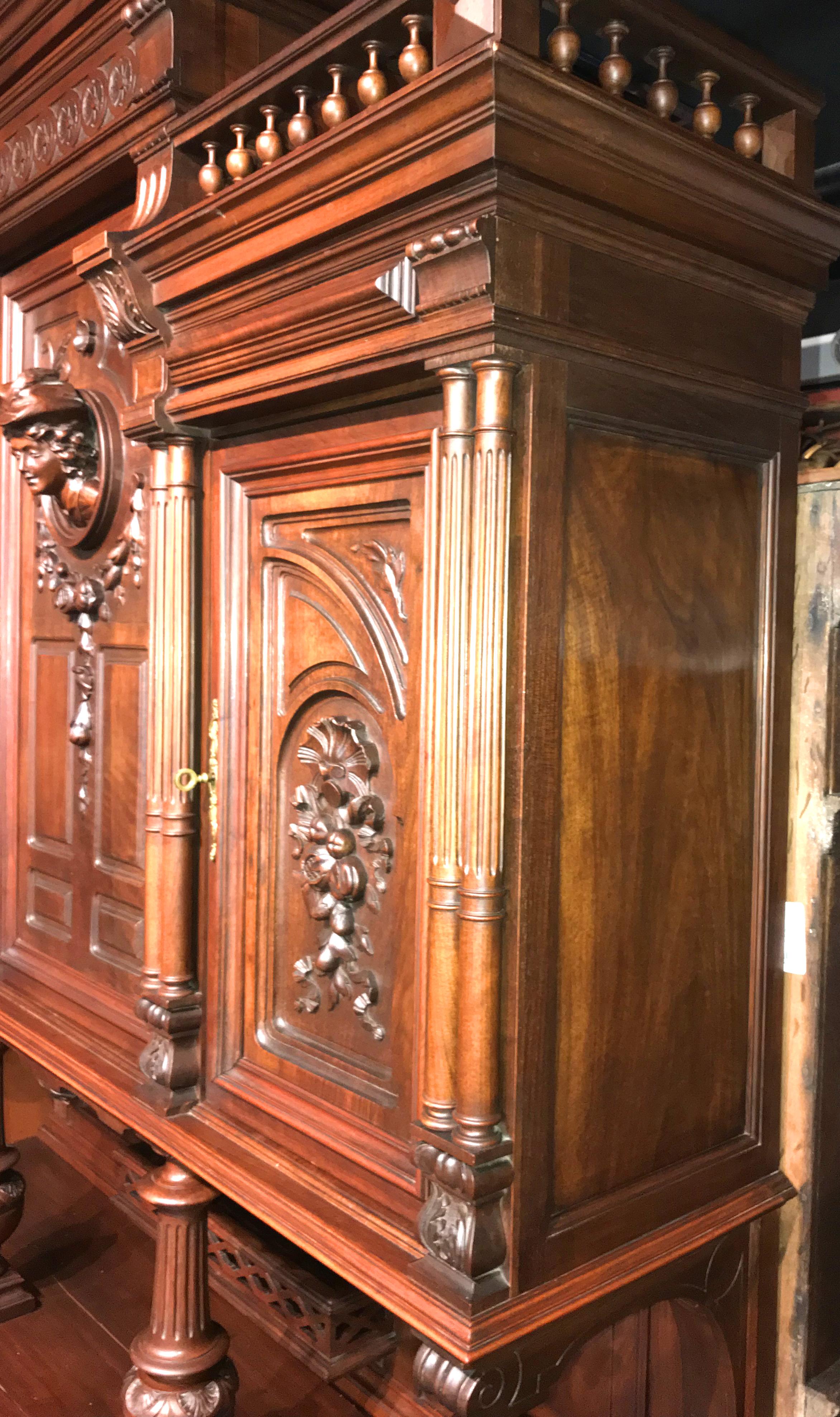 19th Century European Walnut Court or Castle Cupboard, Server or Back Bar In Good Condition In Milford, NH