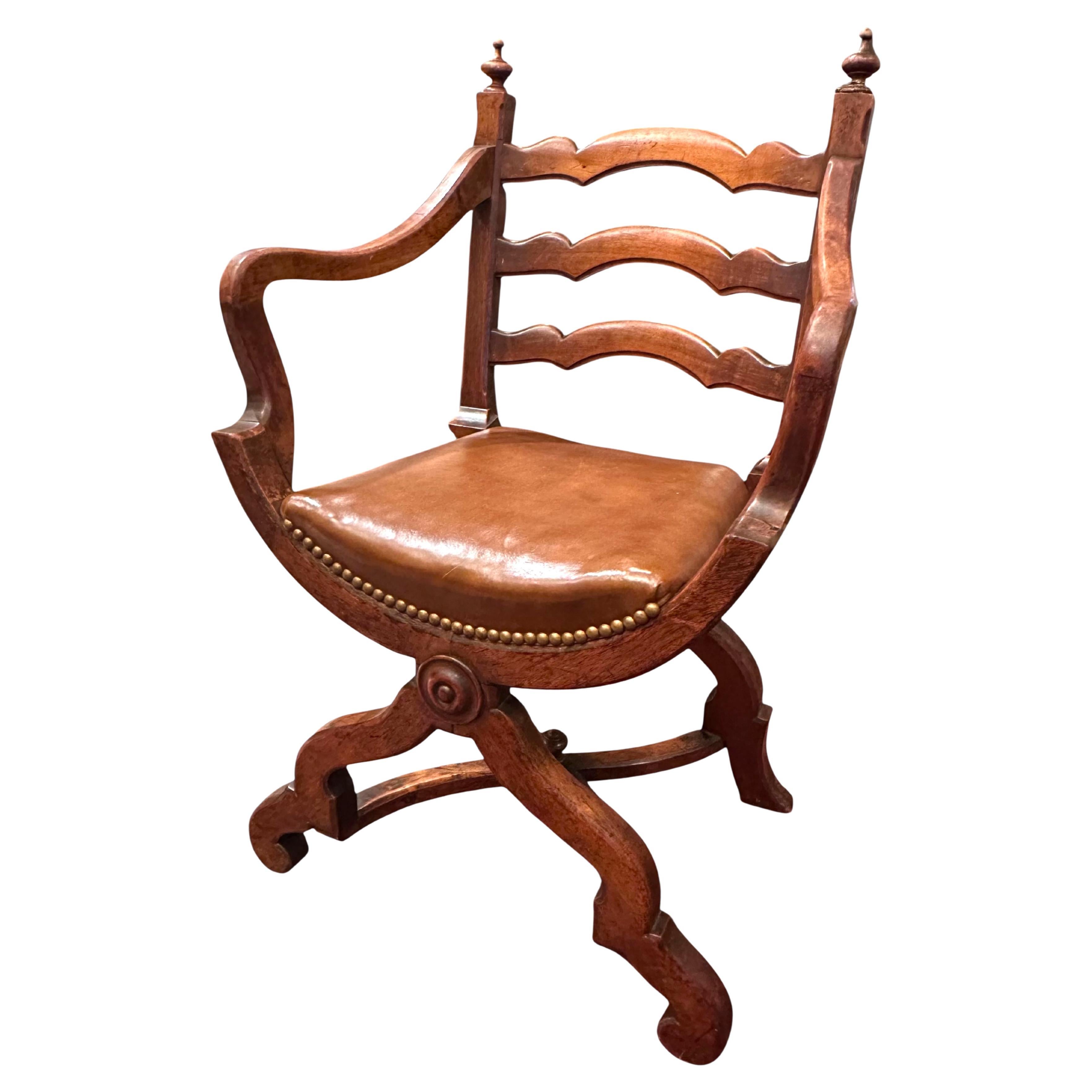 19th Century European Walnut Gondola Style Armchair. For Sale