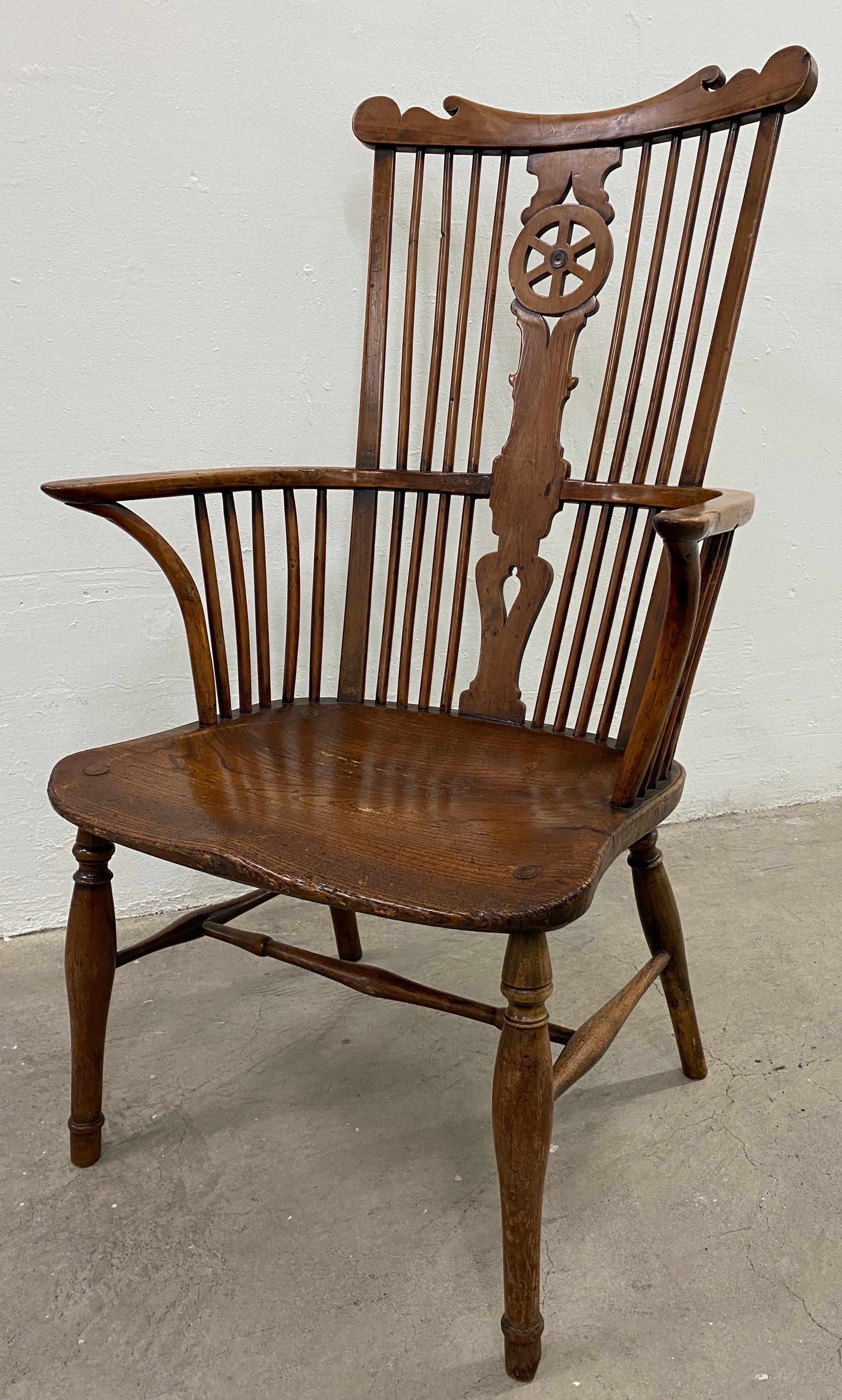 English 19th Century European Yew Wood High Back Windsor Armchair For Sale