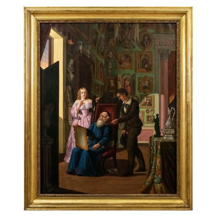 19th Century Evaluation of the Art Expert Painting Oil on Canvas