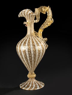 Brocca del XIX secolo - attribuita a Salviati Murano - Vetro di Latticino con Drago