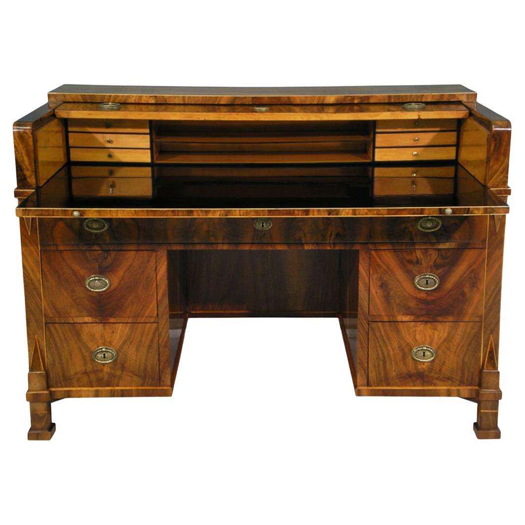 19th Century Exceptional Biedermeier Walnut Drop Front Desk. Vienna, c. 1825. For Sale