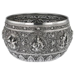 19th Century Exceptional Burmese Solid Silver Handcrafted Bowl, circa 1890