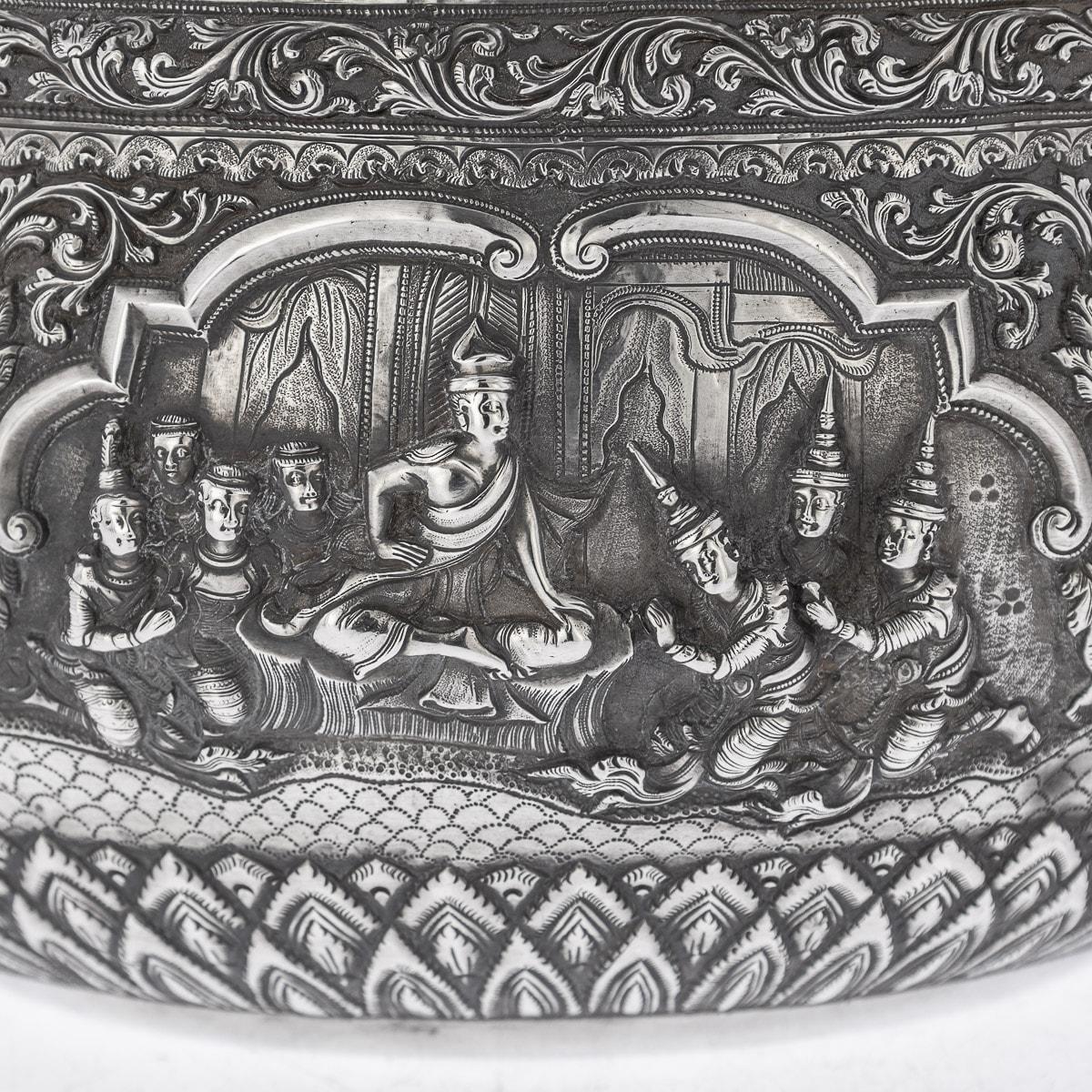 Außergewöhnliche burmesische Thabeik-Schale aus massivem Silber des 19. Jahrhunderts, Rangoon, um 1880 im Angebot 6