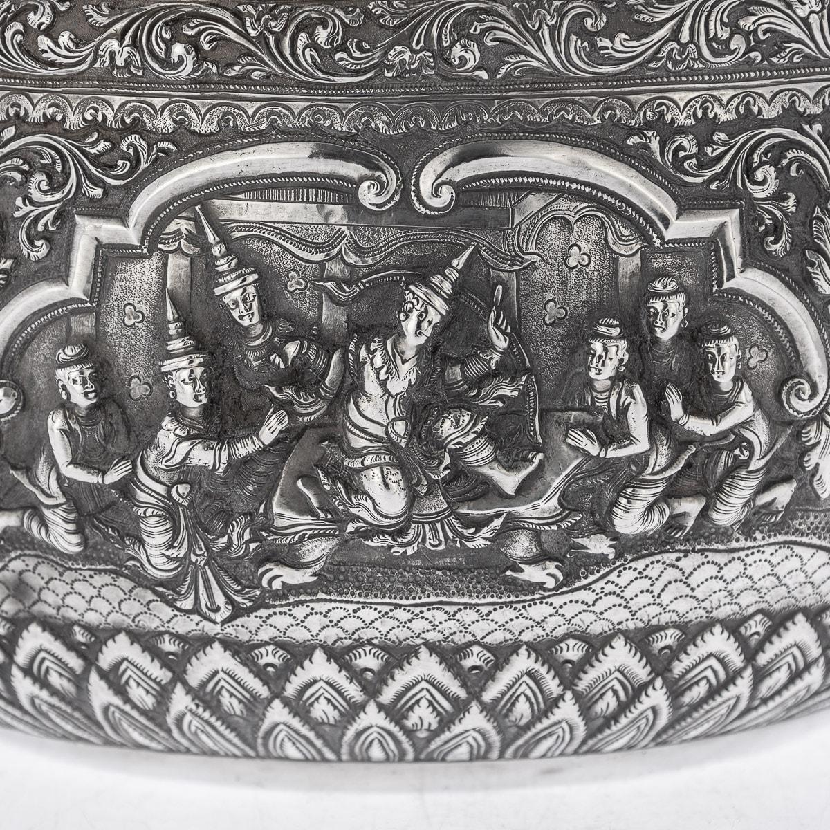 Außergewöhnliche burmesische Thabeik-Schale aus massivem Silber des 19. Jahrhunderts, Rangoon, um 1880 im Angebot 7
