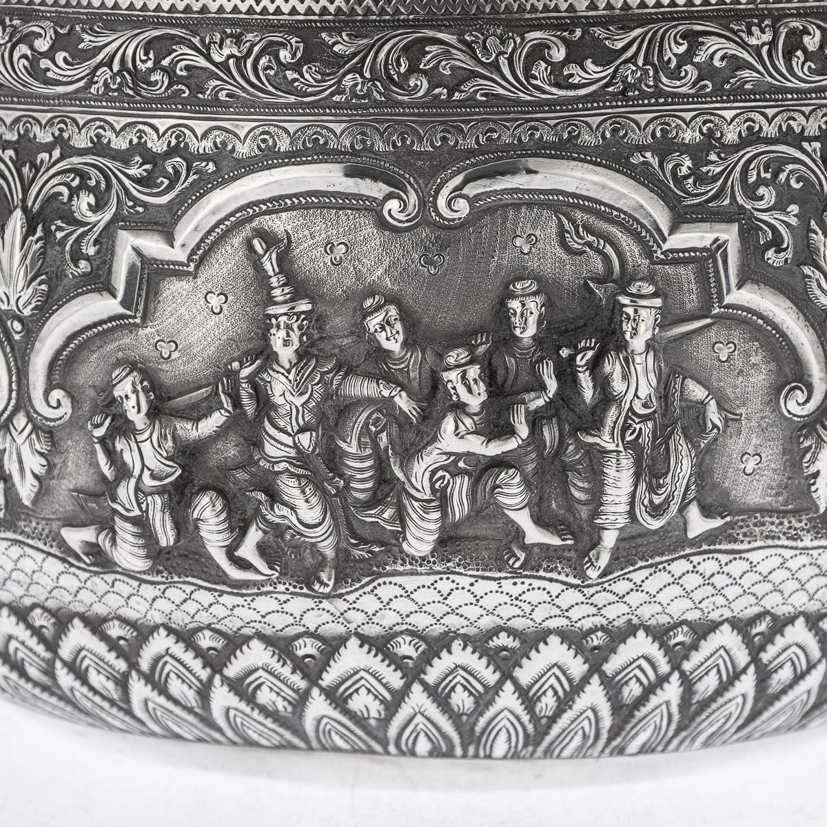 Außergewöhnliche burmesische Thabeik-Schale aus massivem Silber des 19. Jahrhunderts, Rangoon, um 1880 im Angebot 8