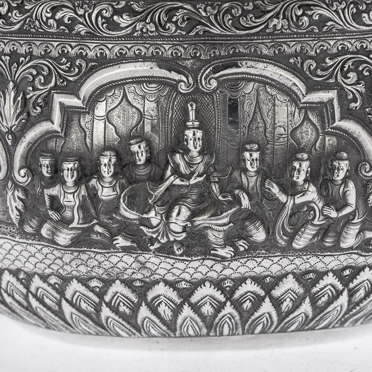 Außergewöhnliche burmesische Thabeik-Schale aus massivem Silber des 19. Jahrhunderts, Rangoon, um 1880 im Angebot 9
