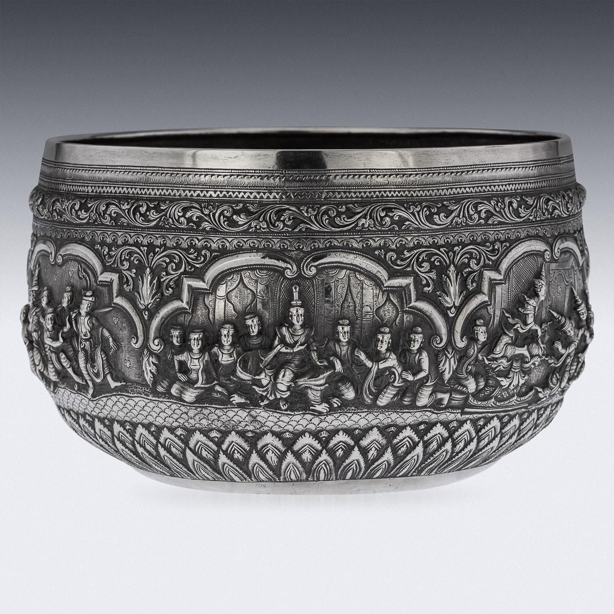 Außergewöhnliche burmesische Thabeik-Schale aus massivem Silber des 19. Jahrhunderts, Rangoon, um 1880 im Zustand „Gut“ im Angebot in Royal Tunbridge Wells, Kent