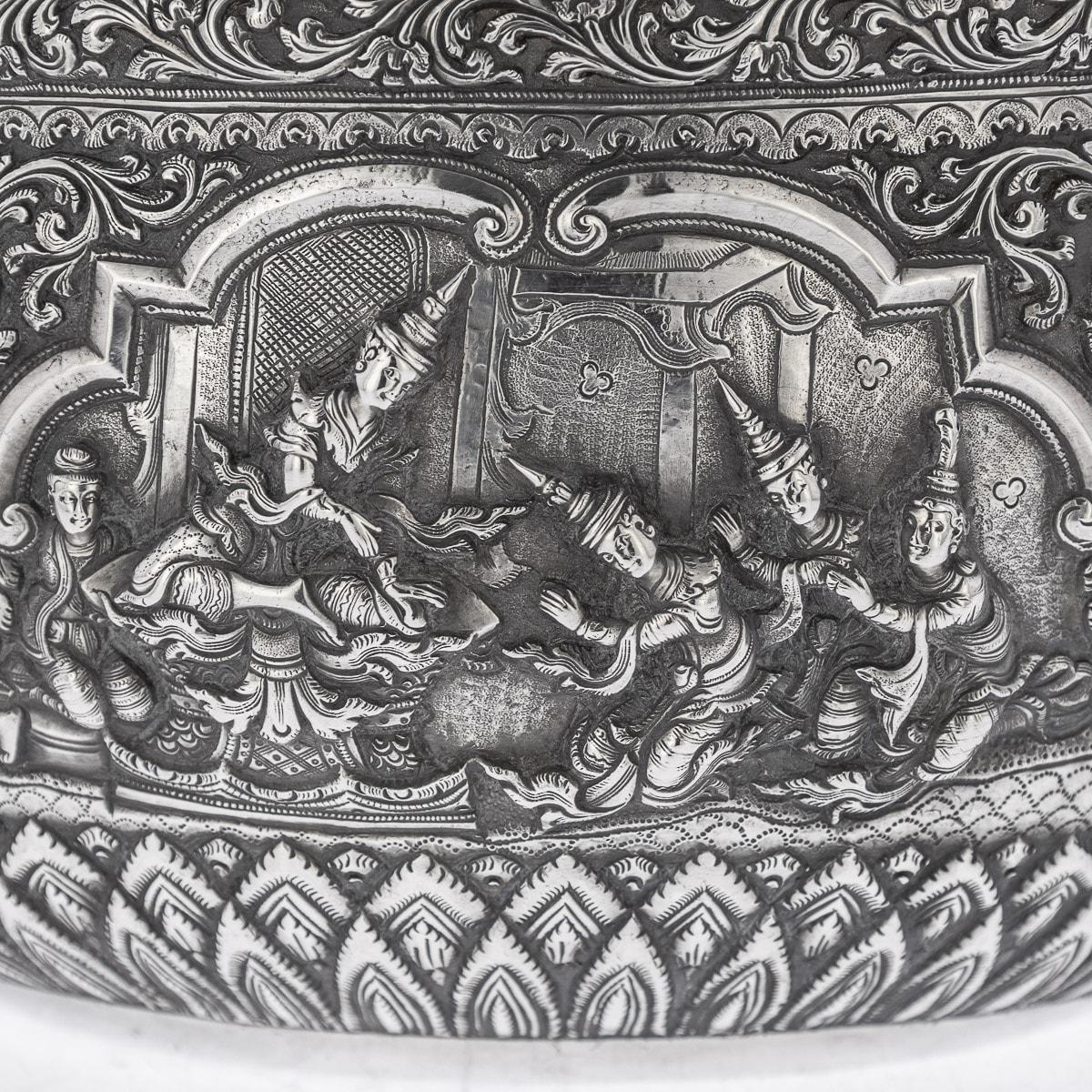 Außergewöhnliche burmesische Thabeik-Schale aus massivem Silber des 19. Jahrhunderts, Rangoon, um 1880 im Angebot 4