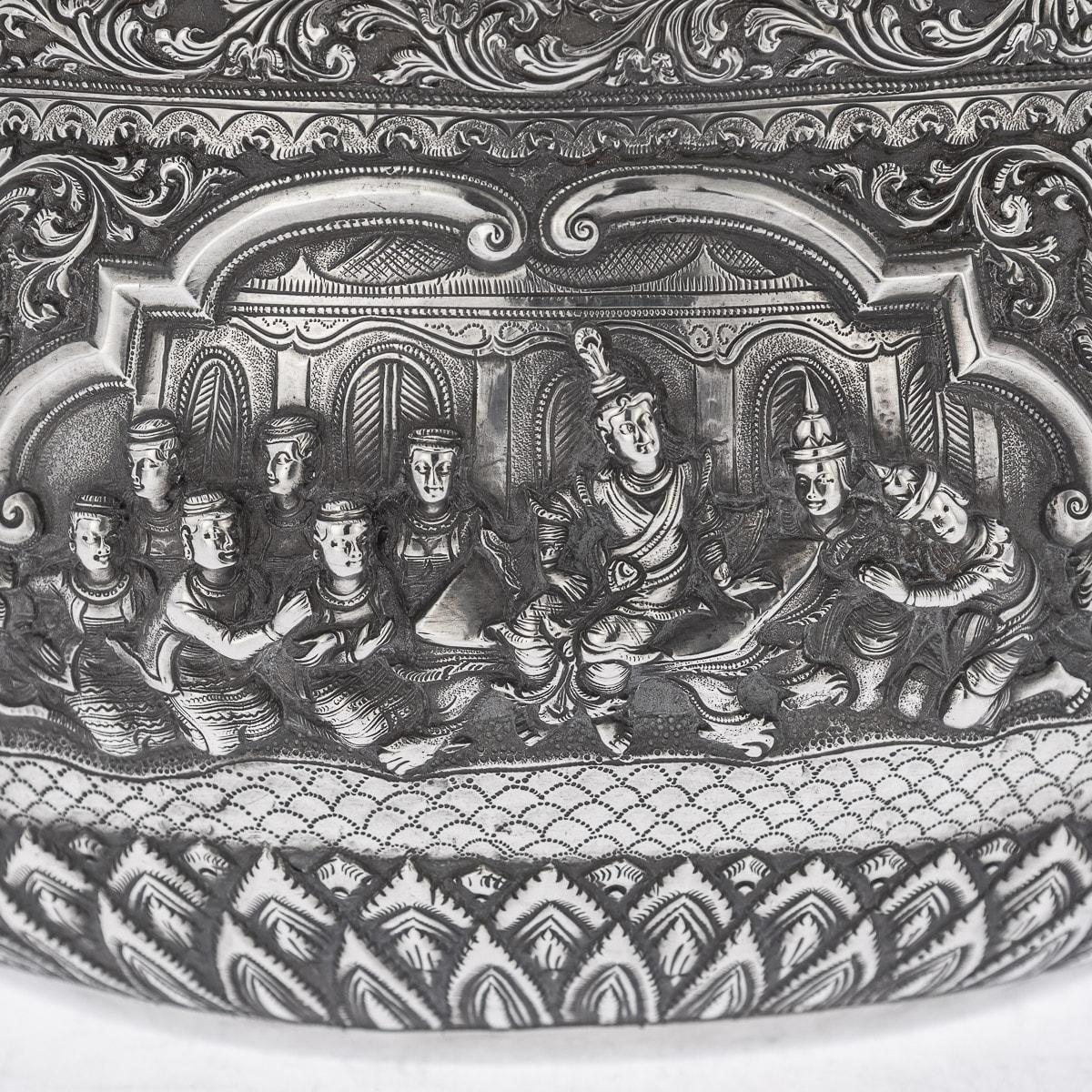 Außergewöhnliche burmesische Thabeik-Schale aus massivem Silber des 19. Jahrhunderts, Rangoon, um 1880 im Angebot 5