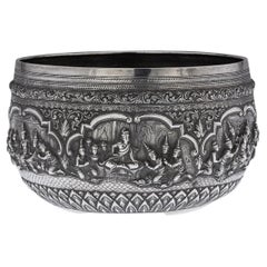 Antique 19th Century Exceptional Burmese Solid Silver Thabeik Bowl, Rangoon, c.1880