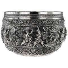 19th Century Exceptional Burmese Solid Silver Thabeik Bowl, Rangoon, circa 1880