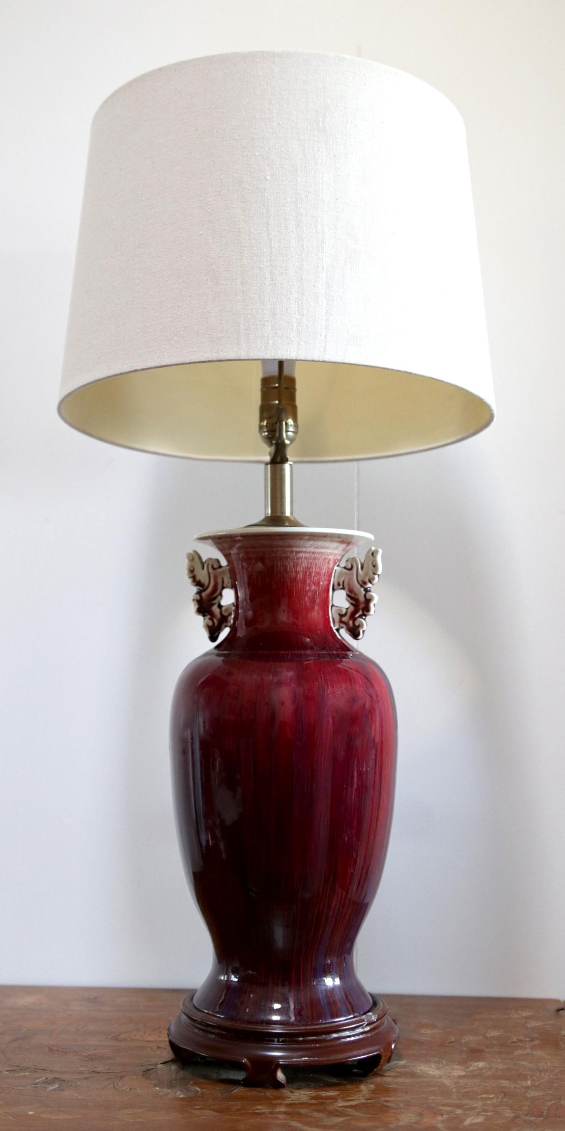 19th Century Exceptional Sang de Boeuf Ox Blood Table Lamp, Decorative Handles For Sale 3