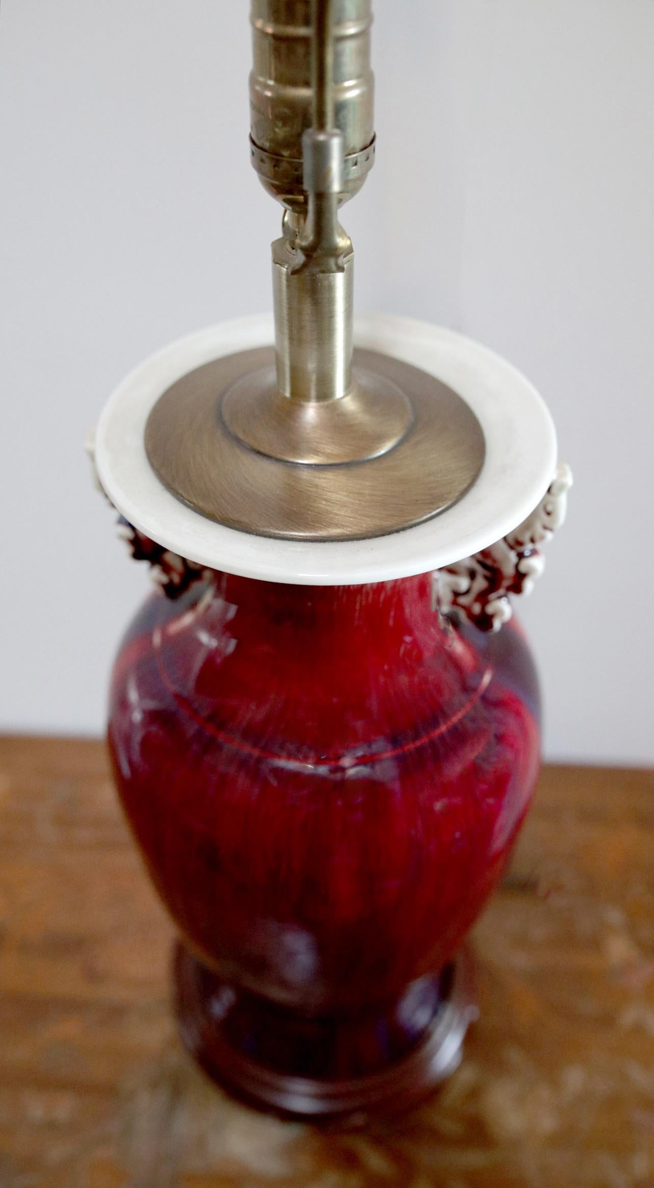 19th Century Exceptional Sang de Boeuf Ox Blood Table Lamp, Decorative Handles For Sale 1