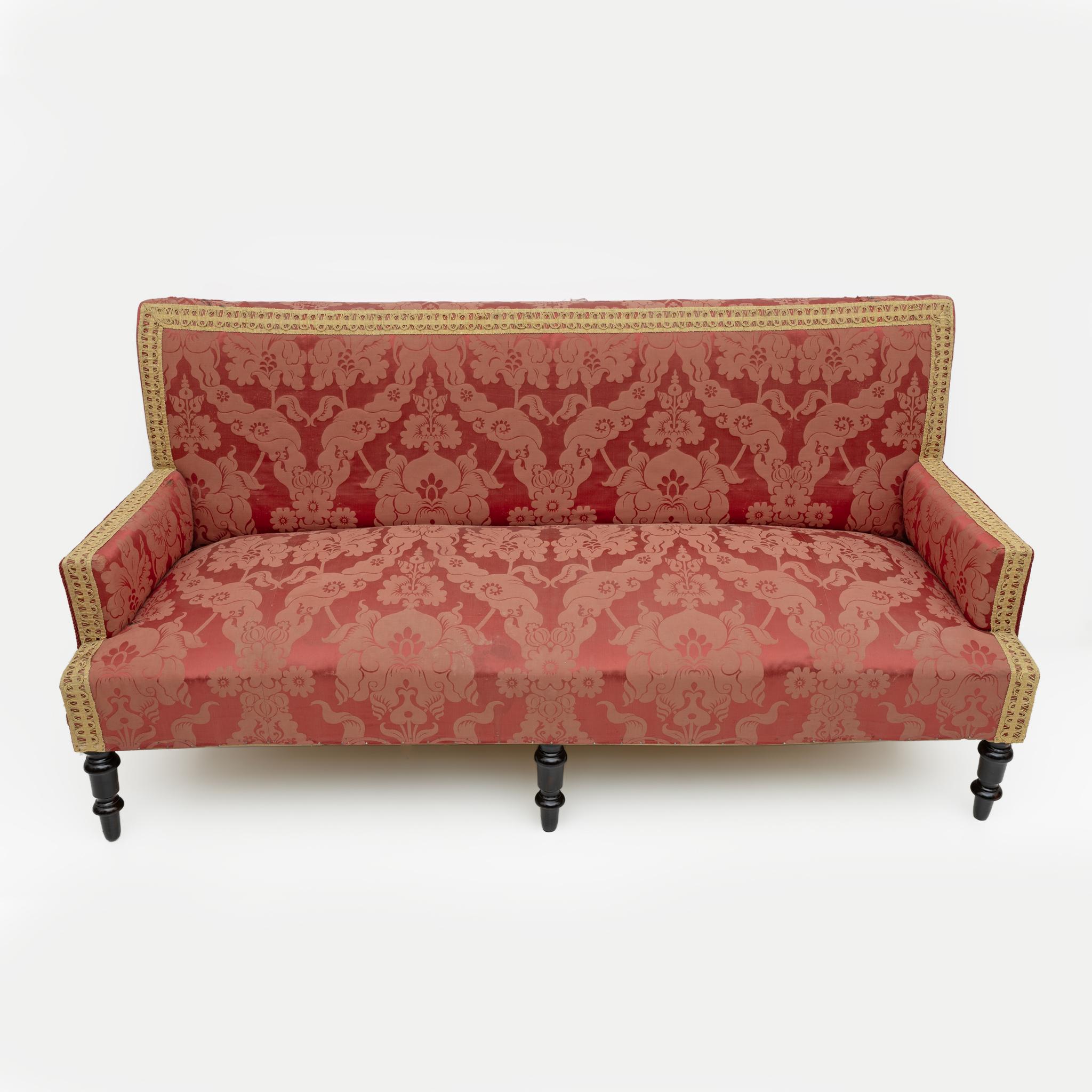 Exclusive French Napoleon III living room set from the late 1800s, the set is composed of seven pieces, a cm sofa: (L185 x D74 x H95 x S45), two cm armchairs: (L67 x D73 x99 x S42), four cm chairs: (L49xP55xH86xS42). The upholstery is original from