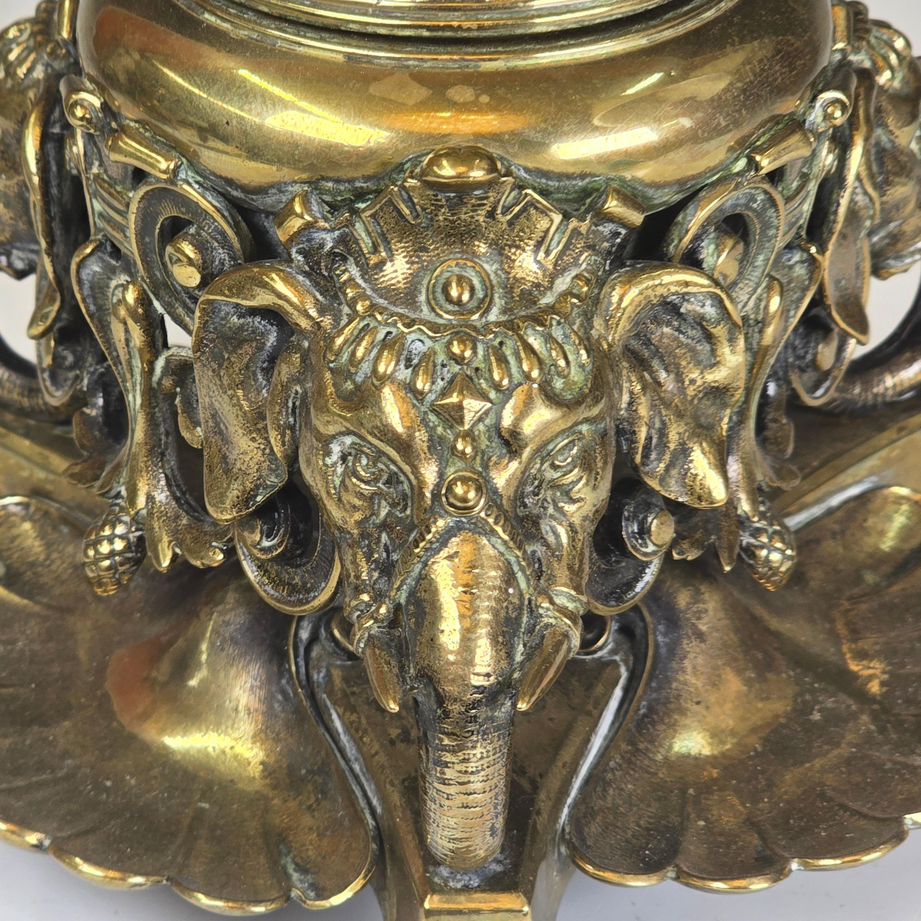 Cast 19th Century Exoticism Elephant Inkwell For Sale
