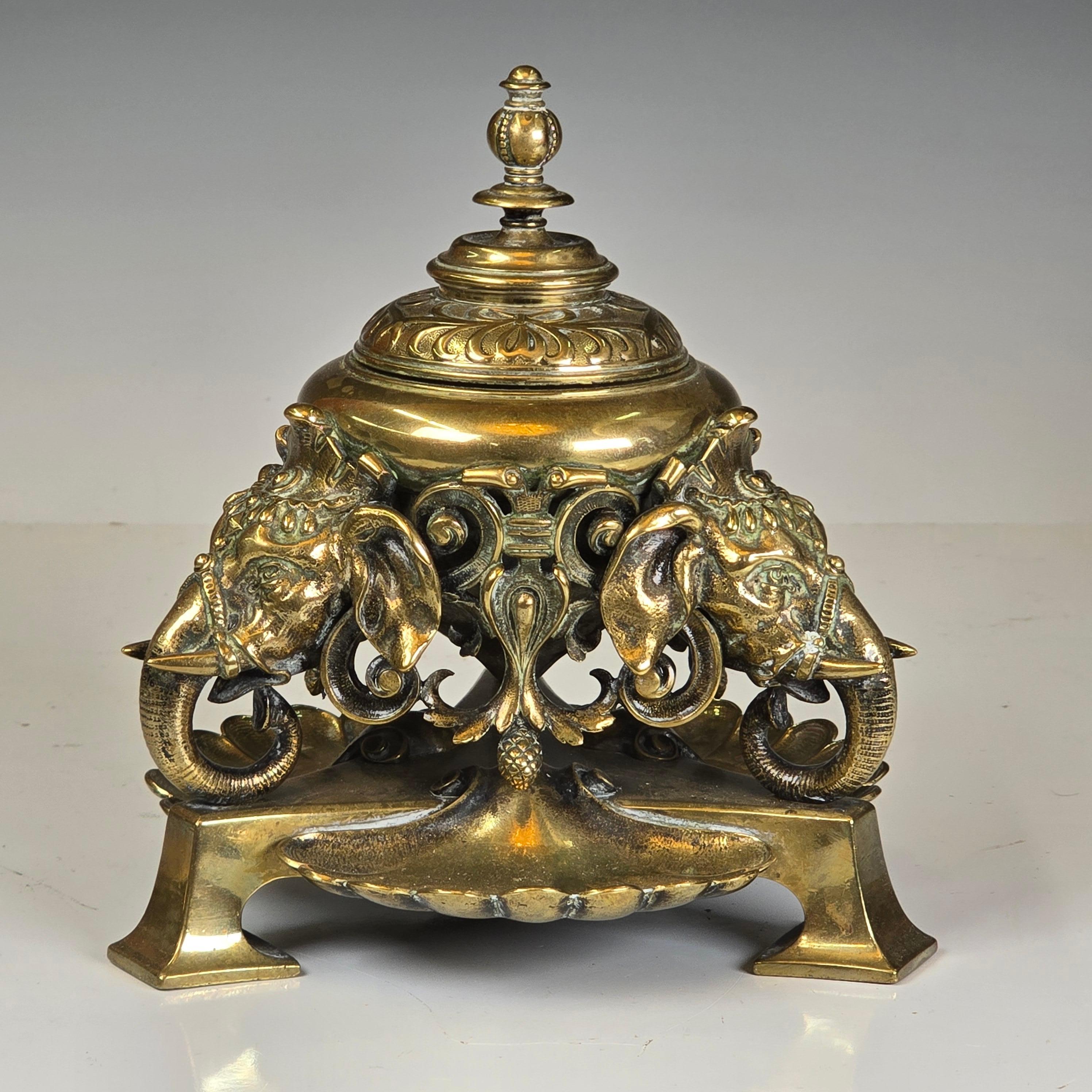 Bronze 19th Century Exoticism Elephant Inkwell For Sale