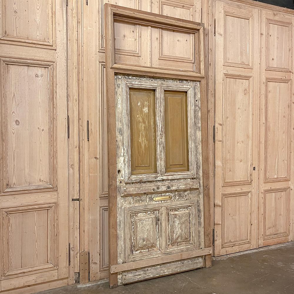 19th Century Exterior Door in Original Jamb with Transom was hand-crafted from old-growth pine and oak to last for generations!  Sporting the original solid oak jamb which includes a transom at top into which one can install glass, stained glass, or