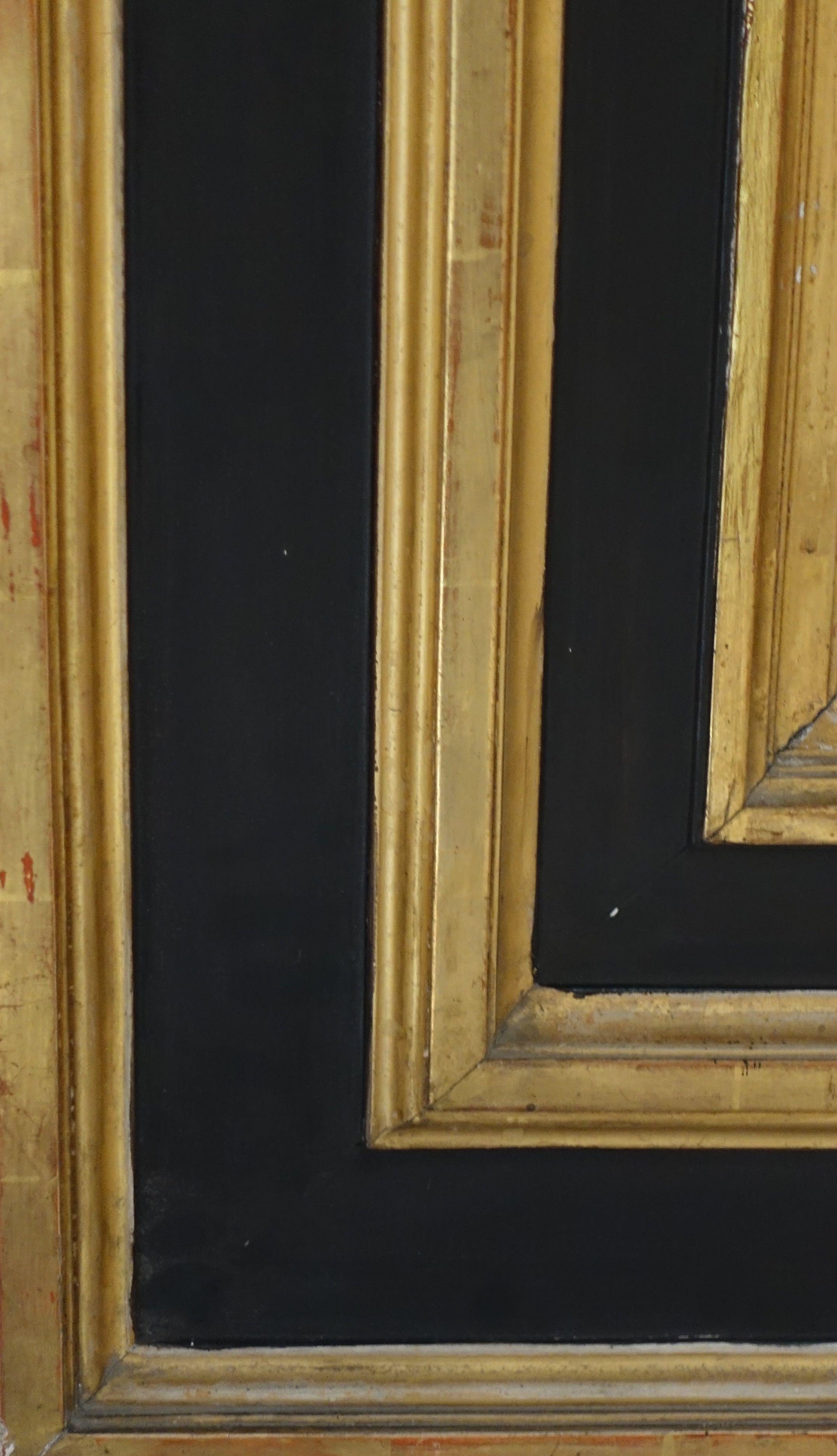 French 19th Century Extra Large Ebonized Black Frame with Gold Gilt Mirror, France