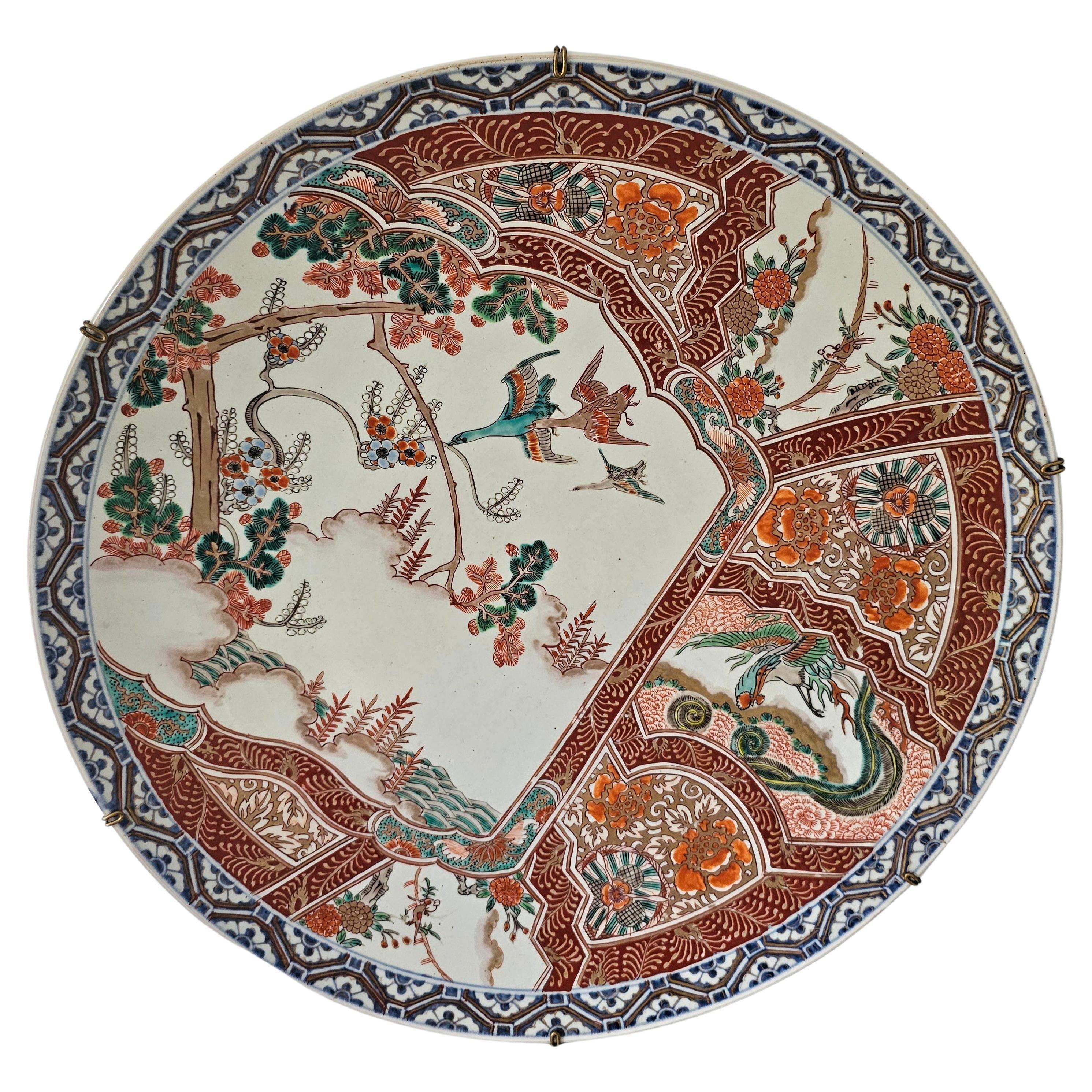 19th Century Extra Large Japanese Decorated Wall Platter For Sale
