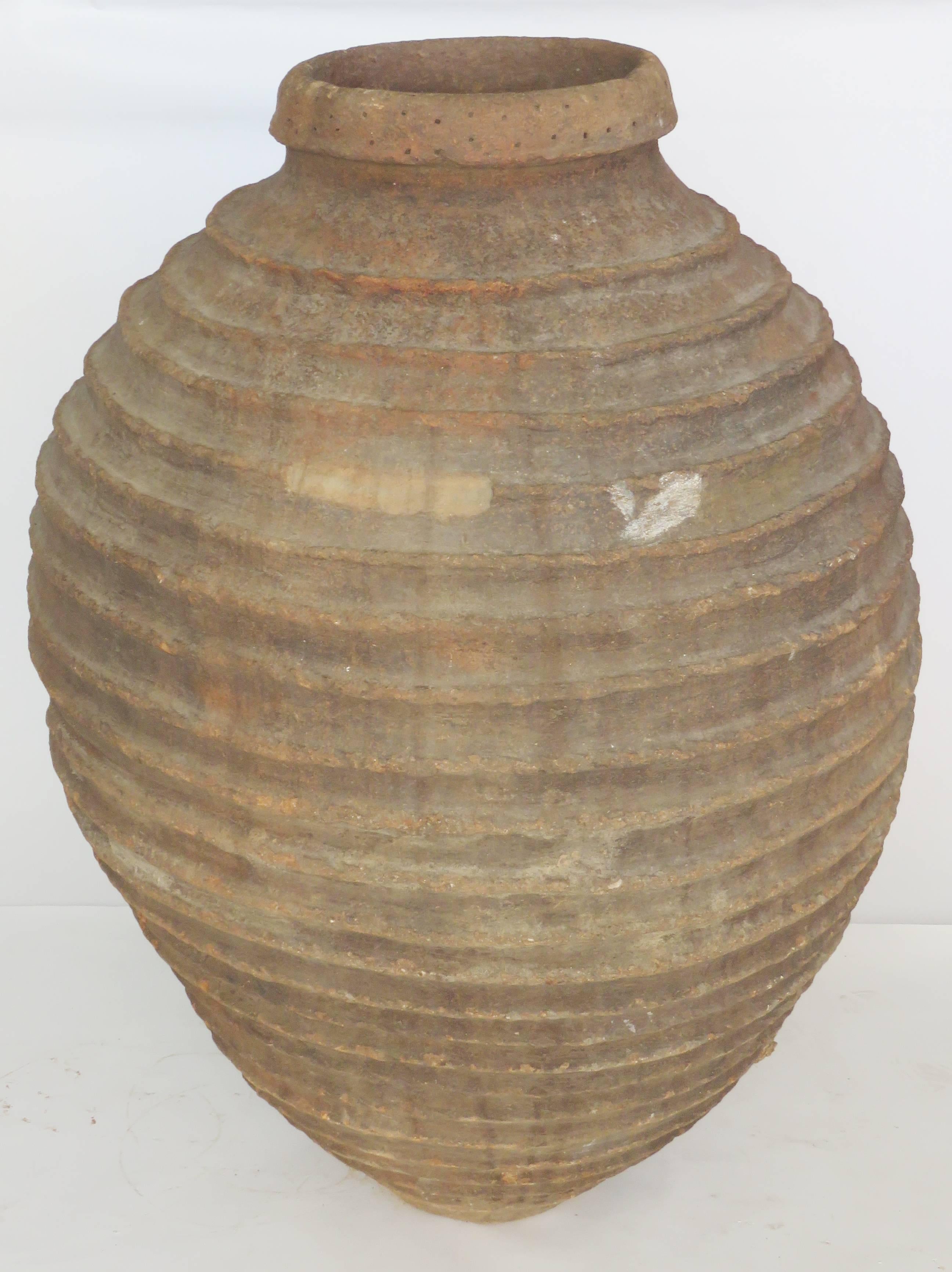 Spanish 19th Century Extra Large Ribbed Ceramic Jar