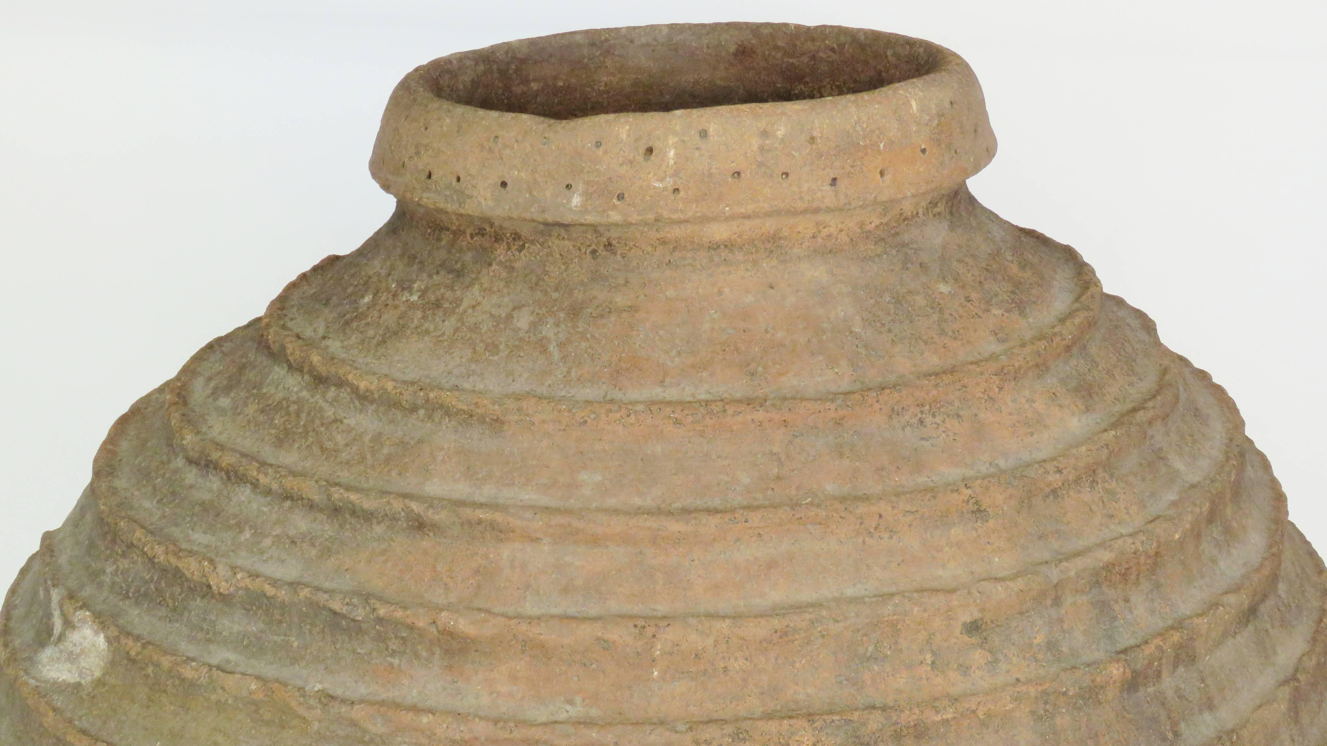Terracotta 19th Century Extra Large Ribbed Ceramic Jar