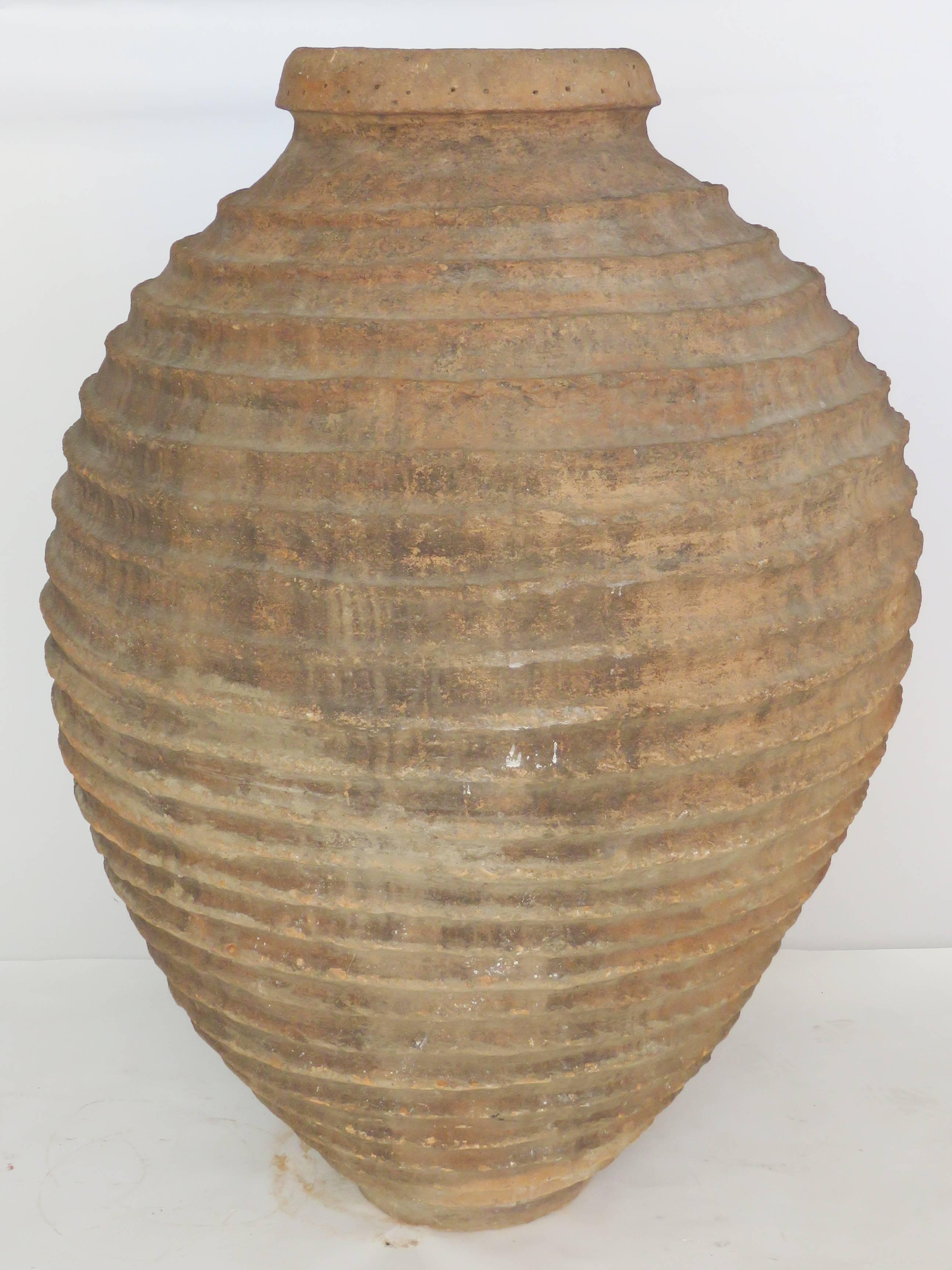 19th Century Extra Large Ribbed Ceramic Jar 1