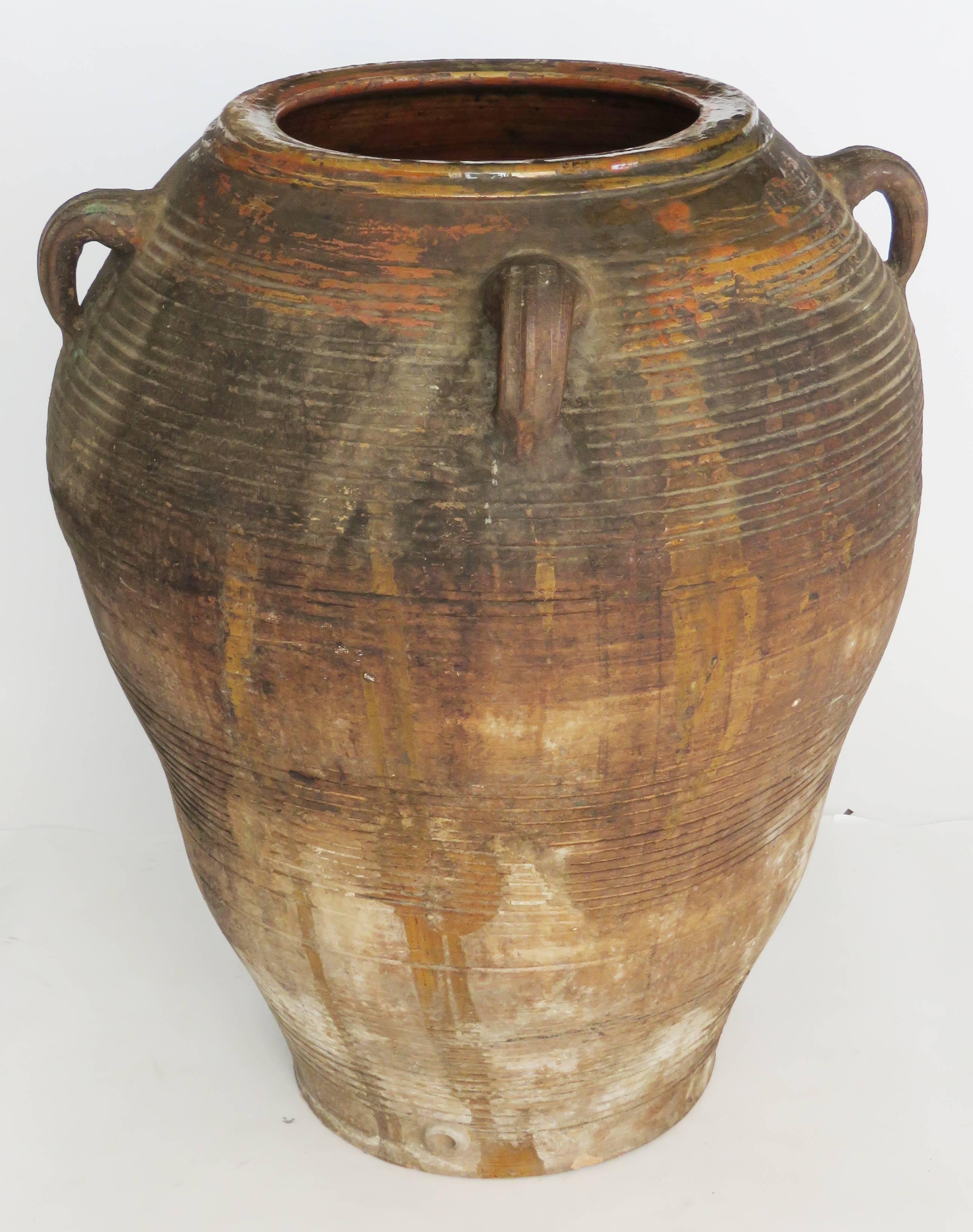 Spanish 19th Century Extra Large Semi Glazed Ceramic Jar For Sale