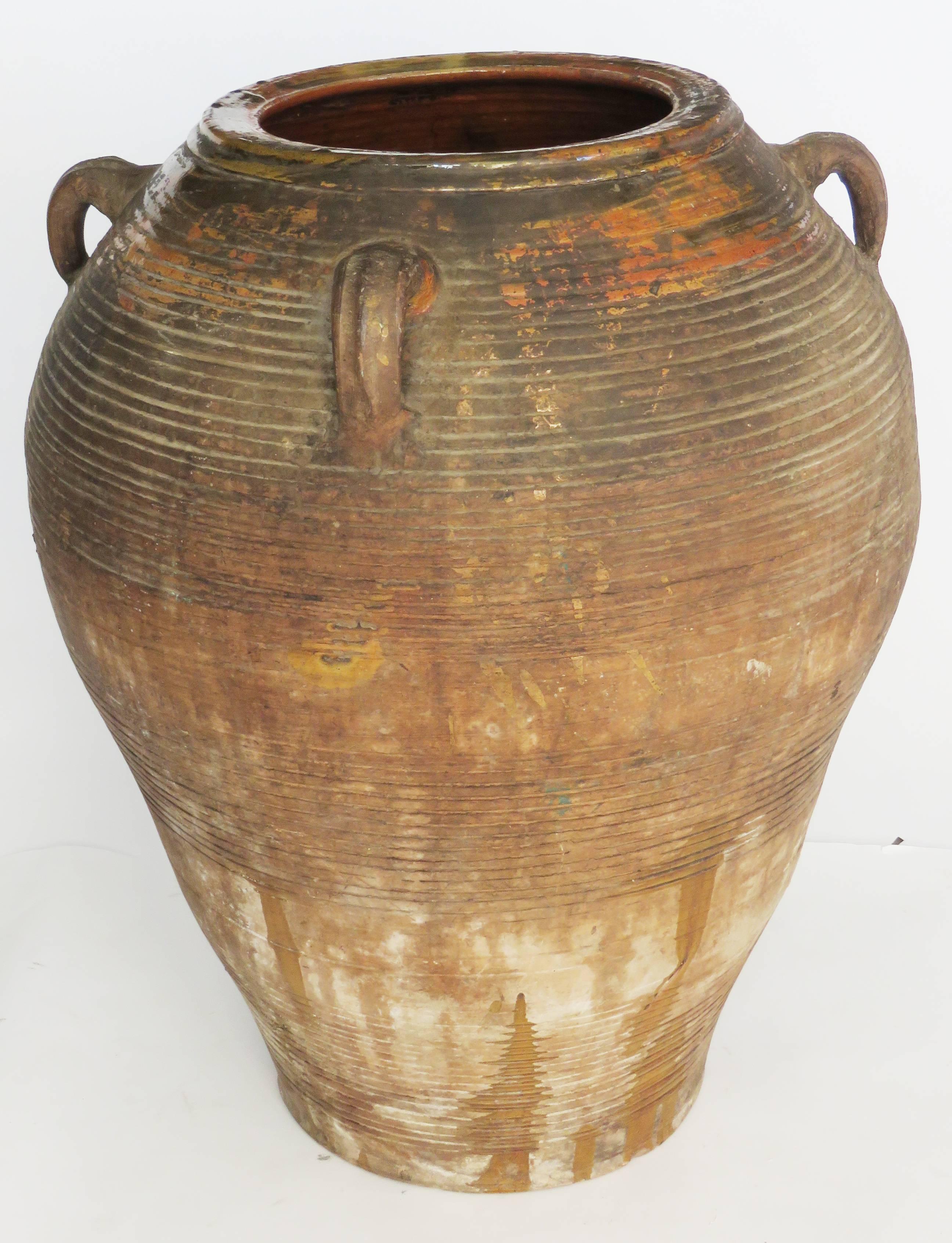 Earthenware 19th Century Extra Large Semi Glazed Ceramic Jar For Sale