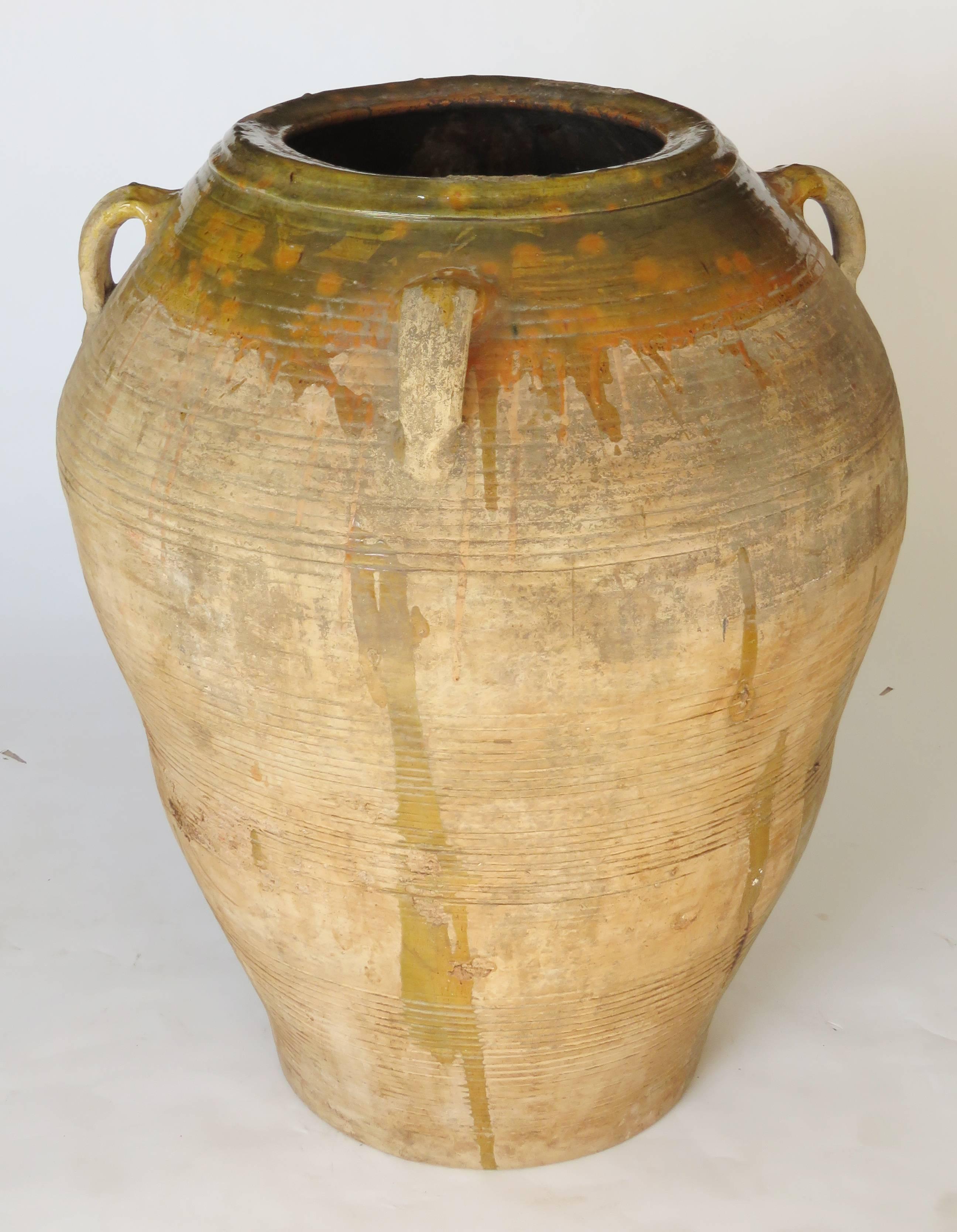Pottery 19th Century Extra Large Semi Glazed Ceramic Jar For Sale