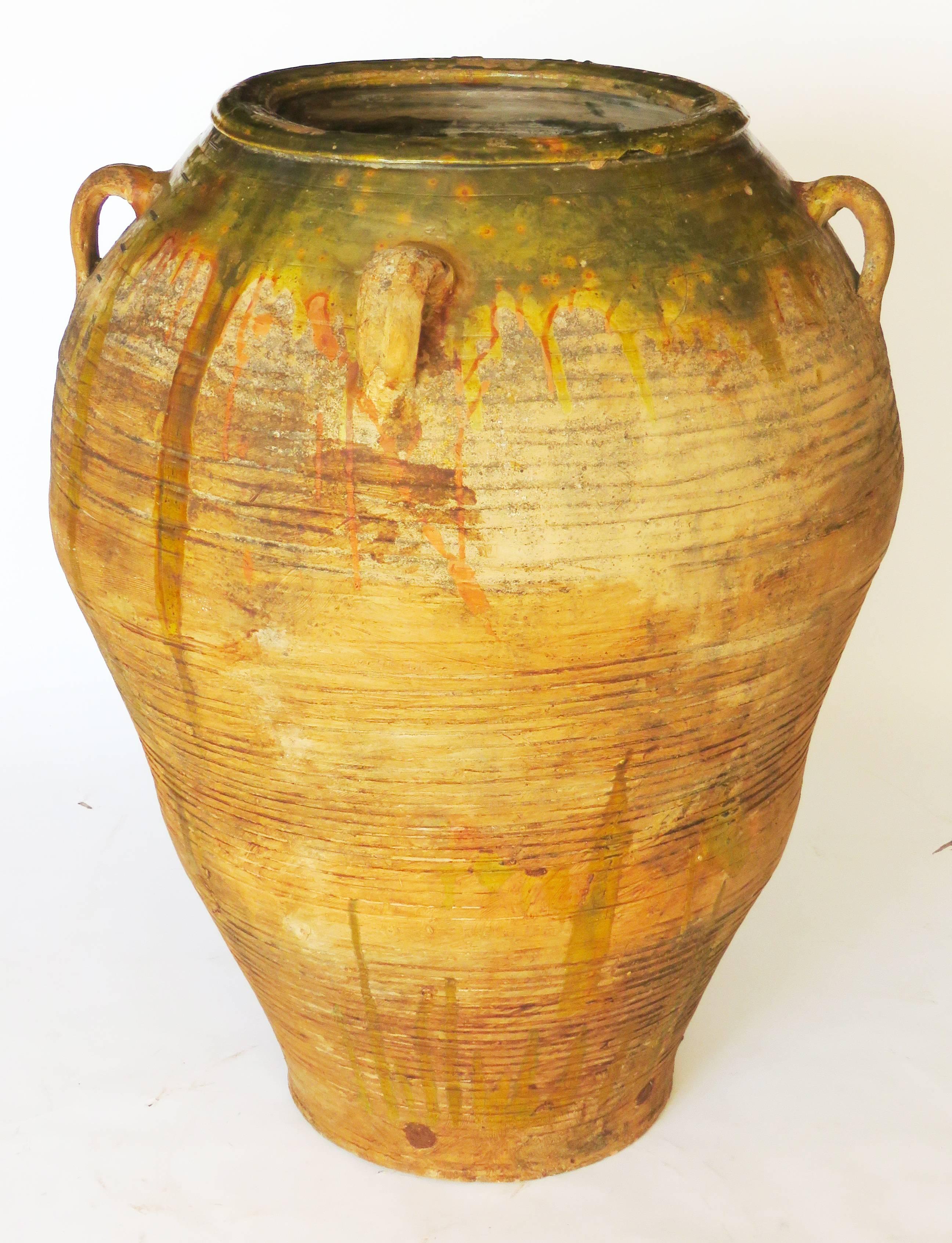 Earthenware 19th Century Extra Large Semi Glazed Ceramic Jar For Sale