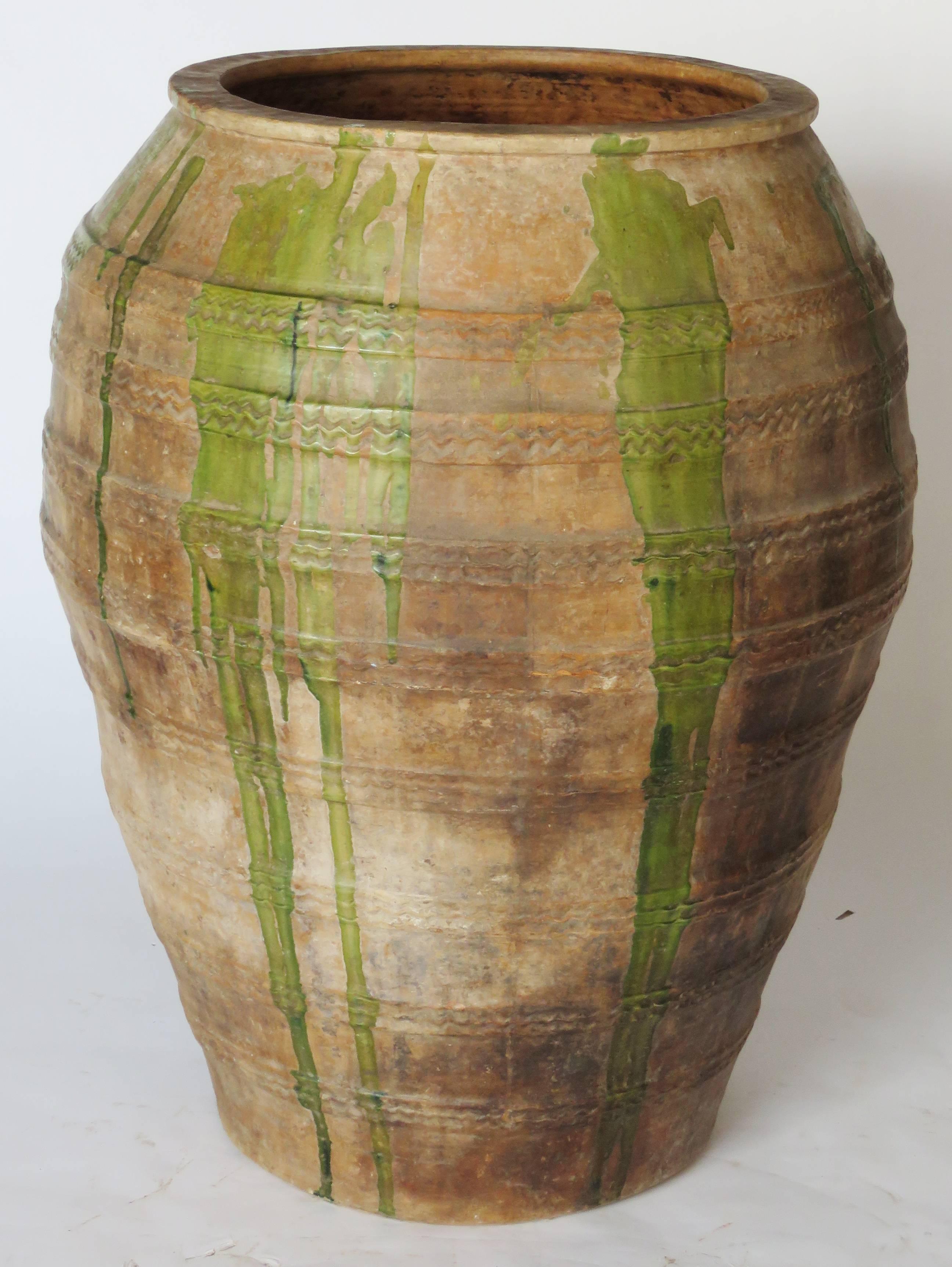 Spanish 19th Century Extra Large Semi Glazed Olive Jar For Sale