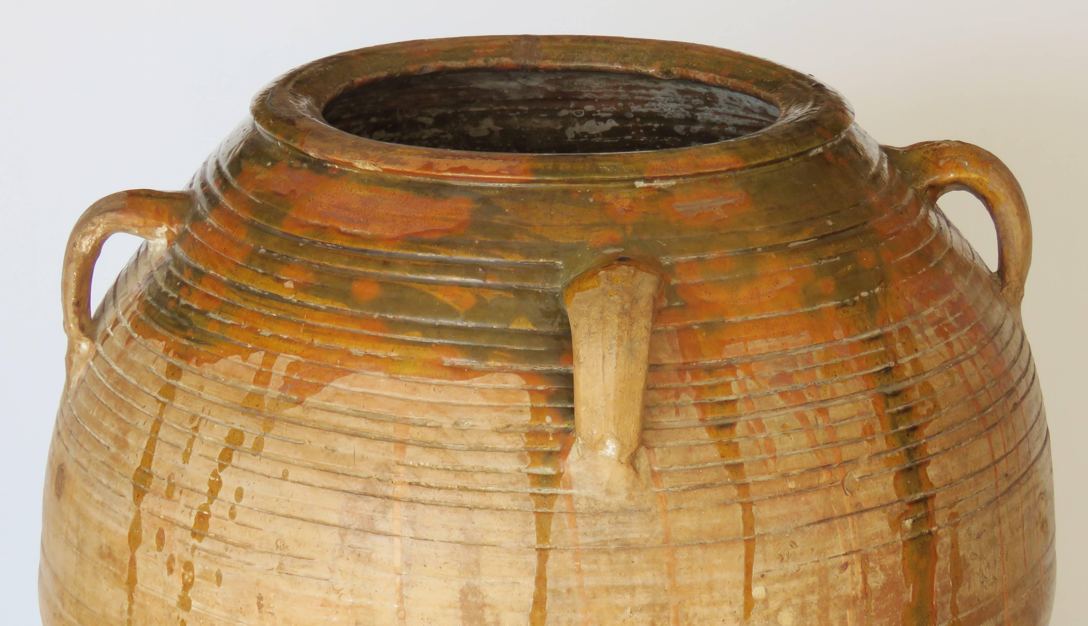Spanish 19th Century Extra Large Semi Glazed Olive Jar For Sale