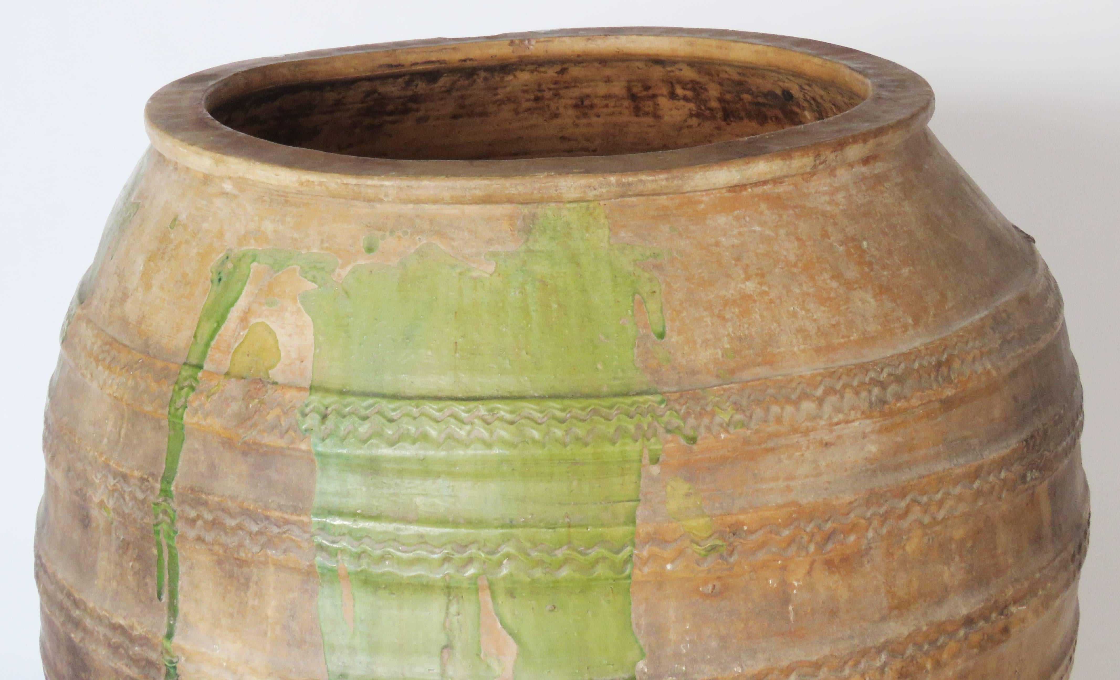 19th Century Extra Large Semi Glazed Olive Jar For Sale 1