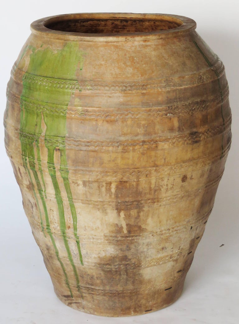19th Century Extra Large Semi Glazed Olive Jar For Sale at 1stDibs