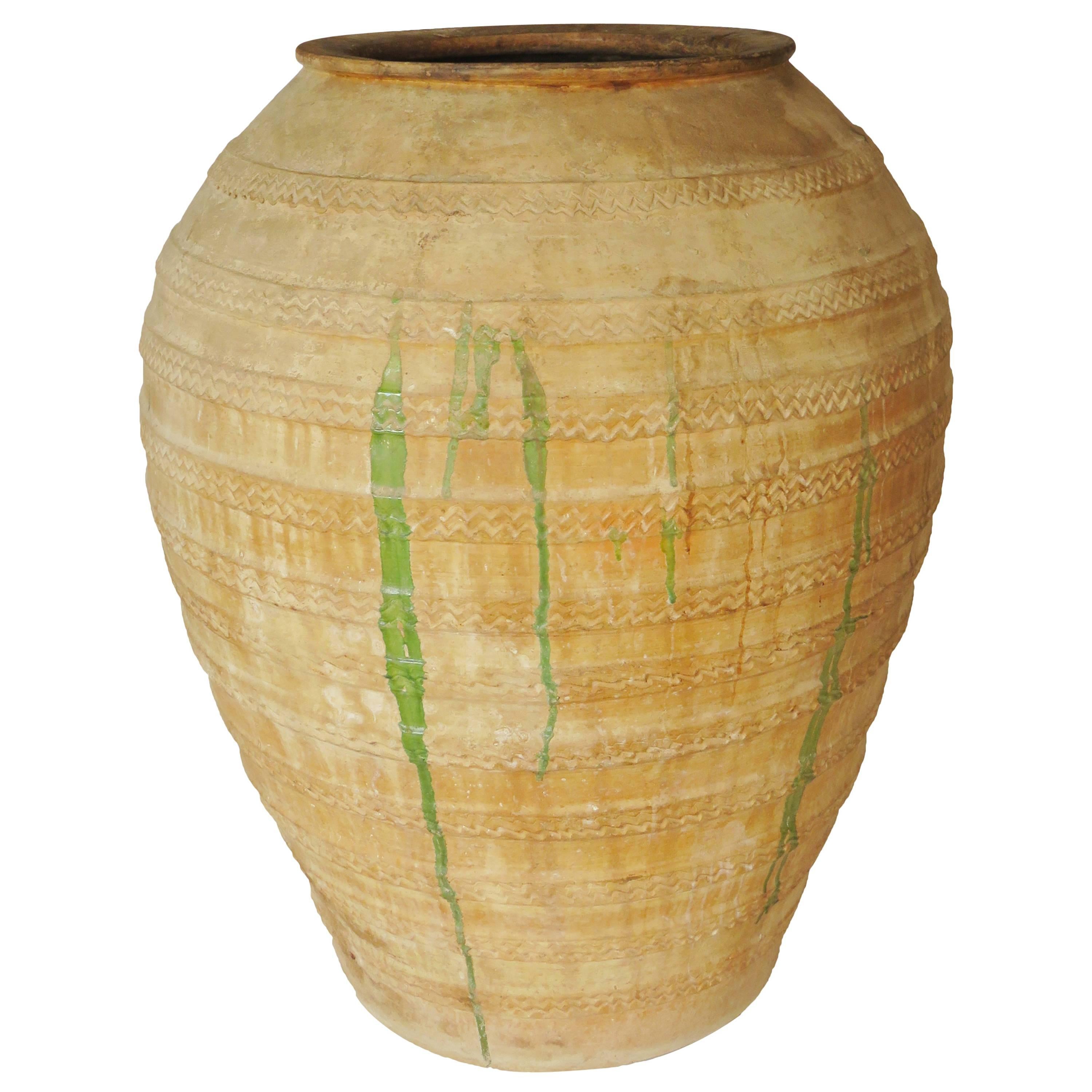 19th Century Extra Large Semi Glazed Olive Jar For Sale