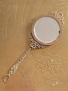 19th Century Extraordinary French Hand Mirror in Engraved Metal Louis XVI Style