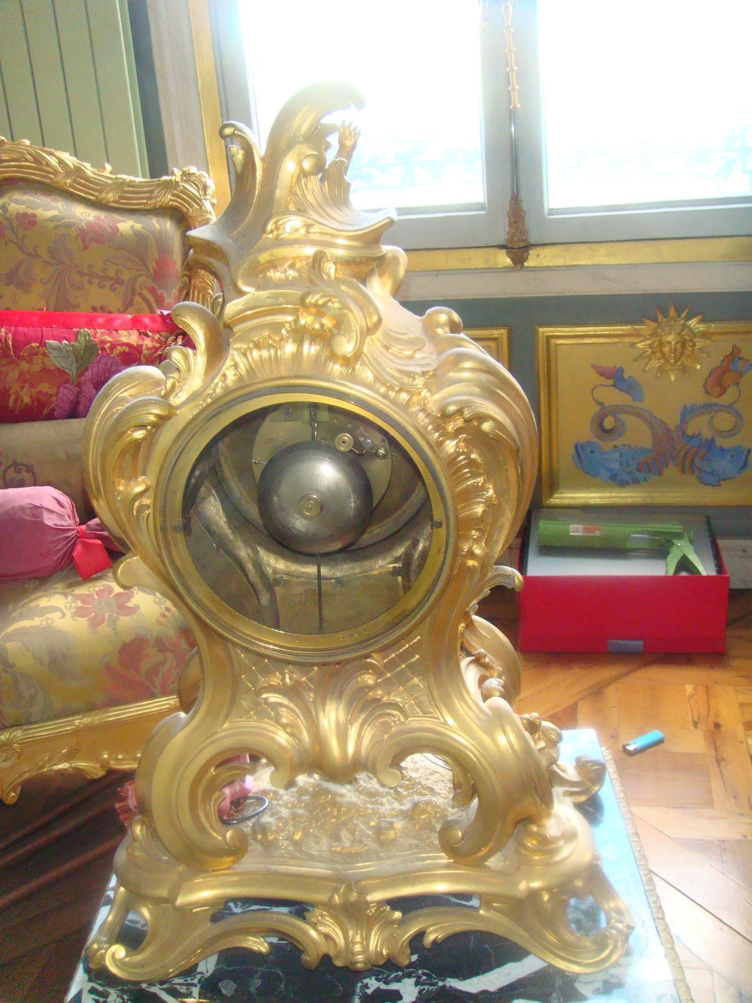 19th Century F. Barbedienne Louis XV Bronze Ormolu Large Mantel Clock, France For Sale 3