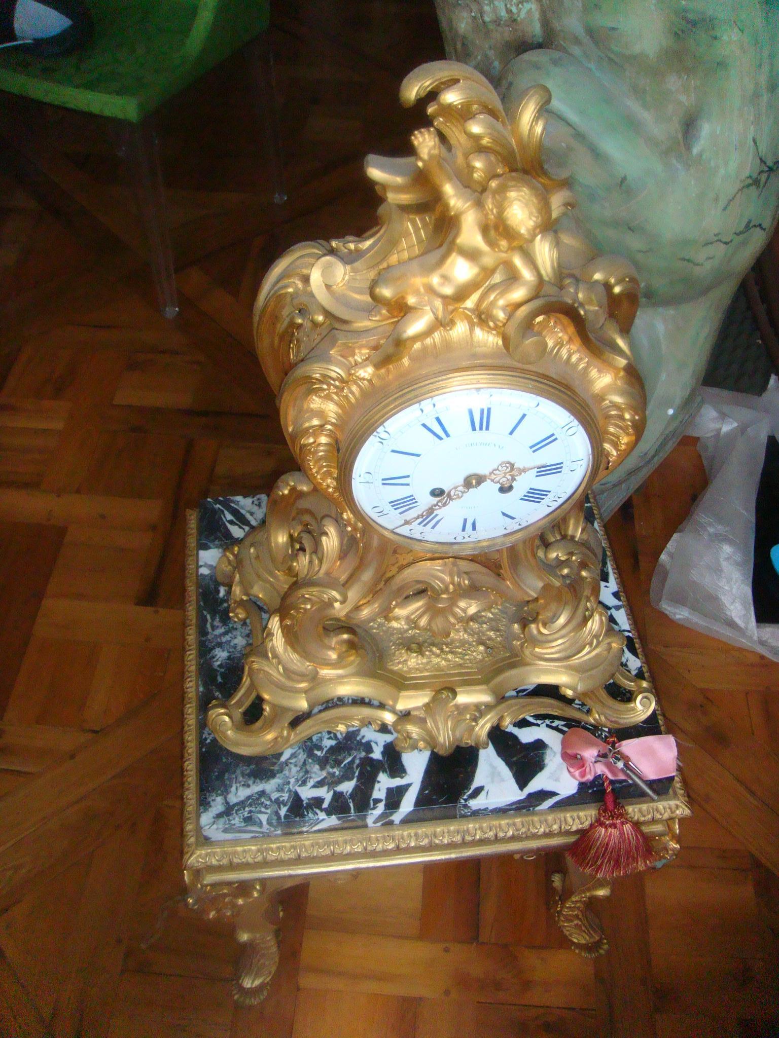 19th Century F. Barbedienne Louis XV Bronze Ormolu Large Mantel Clock, France For Sale 7