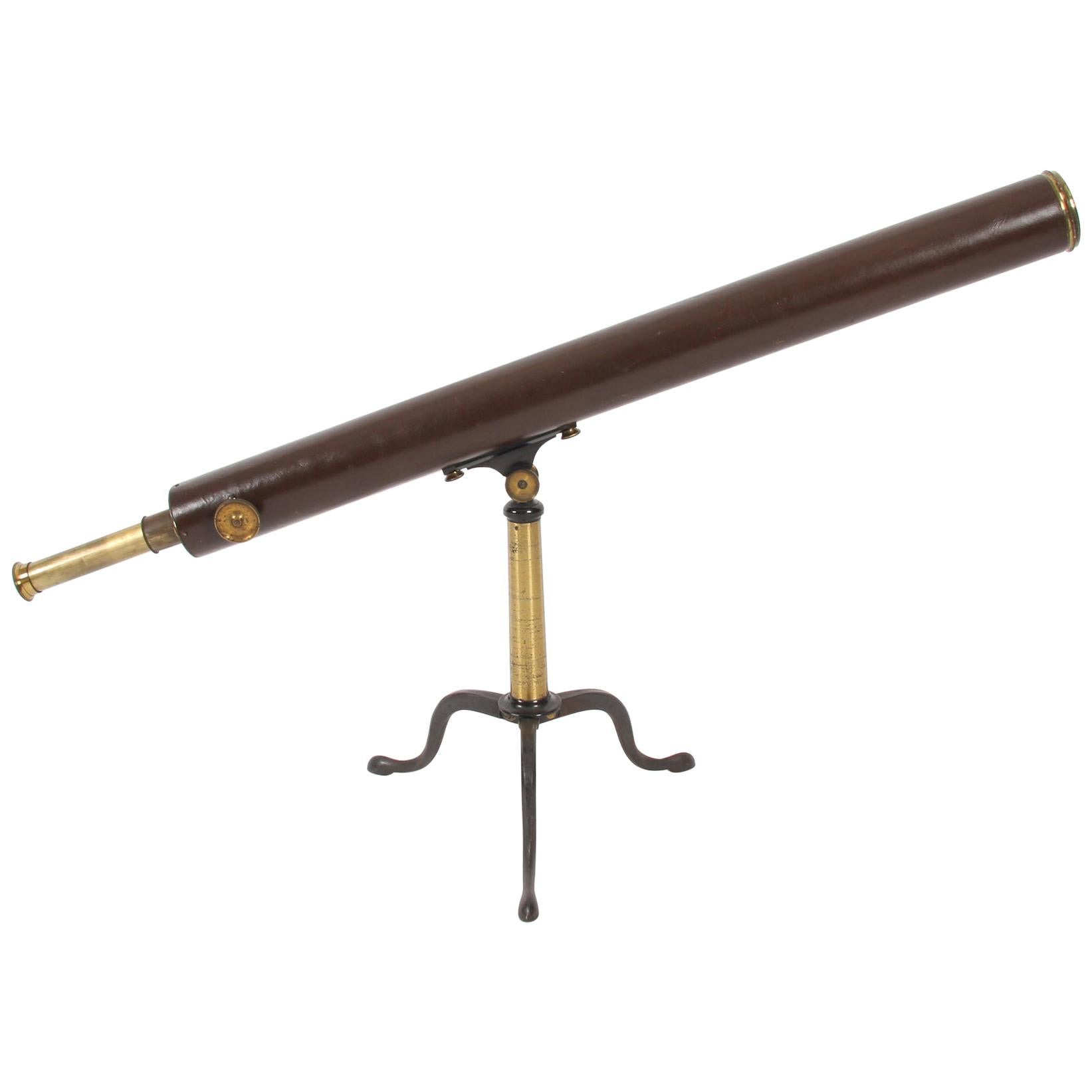 19th Century F. Primavesi & Sons Leather and Brass Telescope For Sale