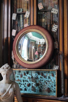 Specchio di campagna del 19° secolo in velluto sbiadito e volpe di mercurio convesso