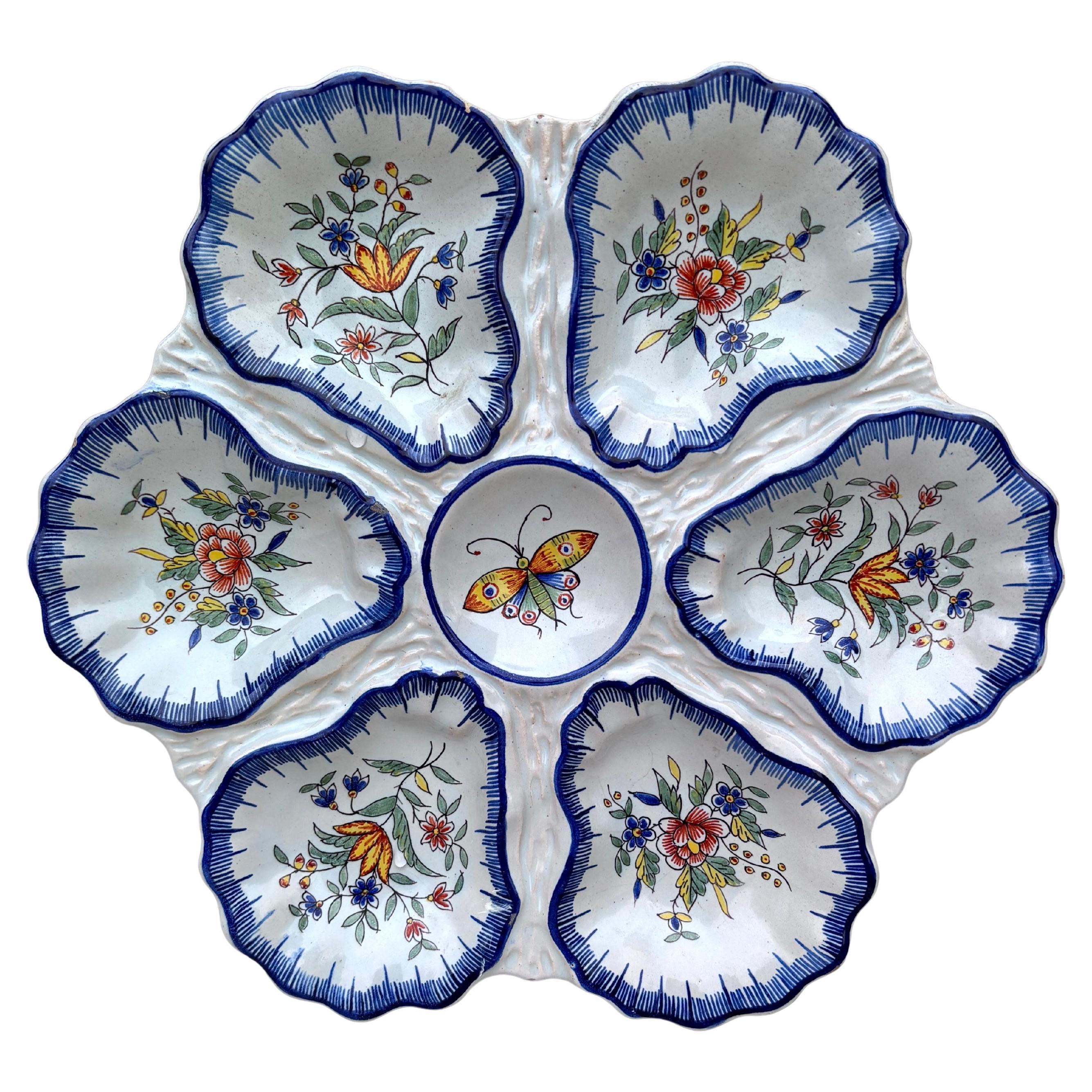 Plato Desvres Mariposa de Ostra Fourmaintraux de loza del siglo XIX