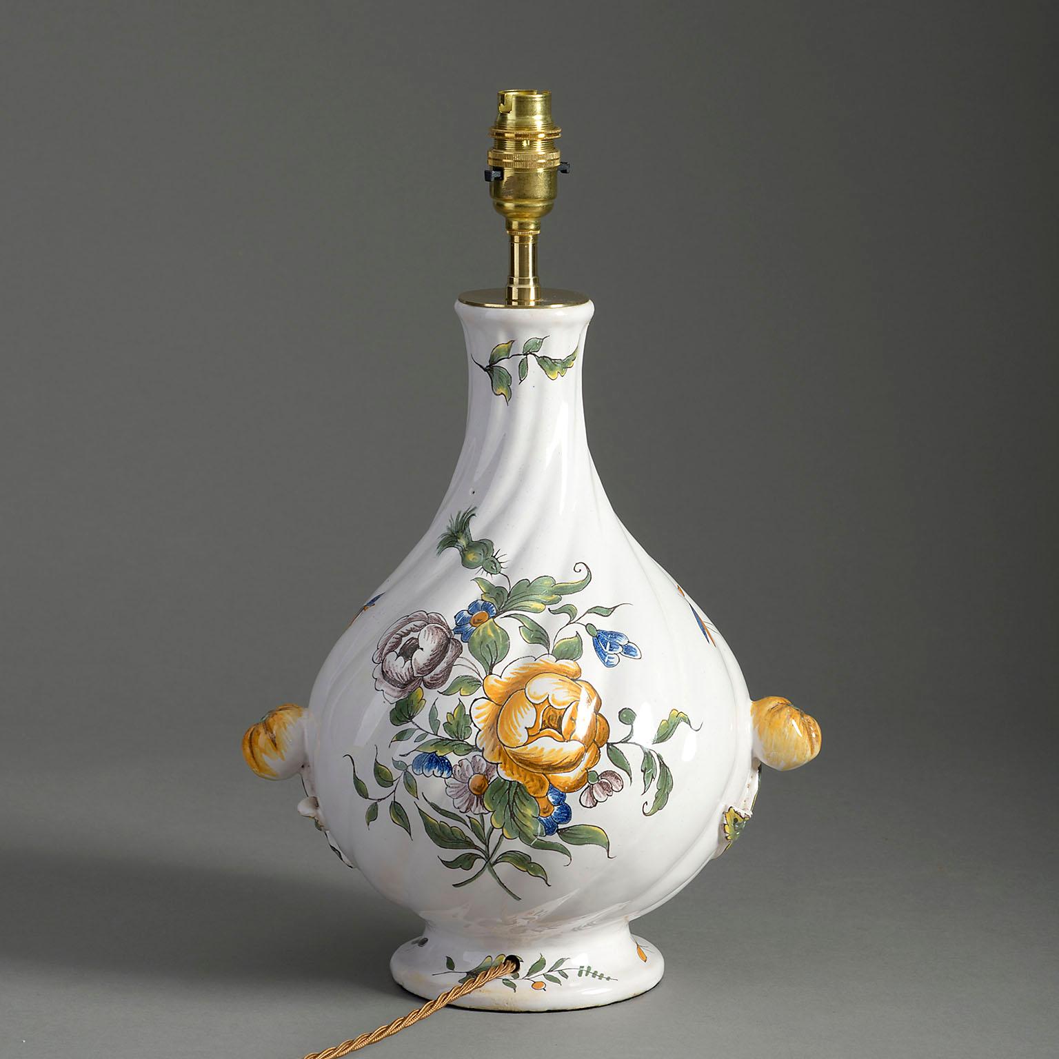 French 19th Century Faience Pottery Vase Lamp For Sale