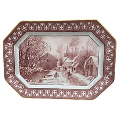 Antique 19th Century Faience Winter Scene Platter Hippolyte Boulenger Choisy Le Roi