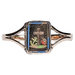 Anello ricordo con medaglione "fede, speranza e amore" del XIX secolo