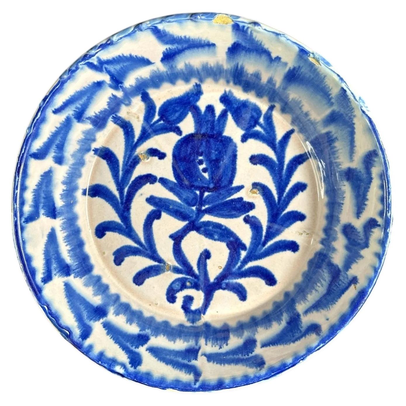 19th Century, Fajalauza Bowl, Hand-Painted Blue & White Pottery, Granada For Sale