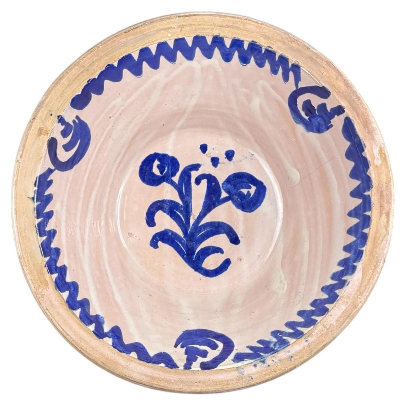 19th Century, Fajalauza Lebrillo, Granada Blue Majolica Bowl, 14.8in