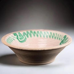 XIX secolo, Fajalauza Lebrillo, Ciotola in maiolica verde di Granada, 13,5 pollici